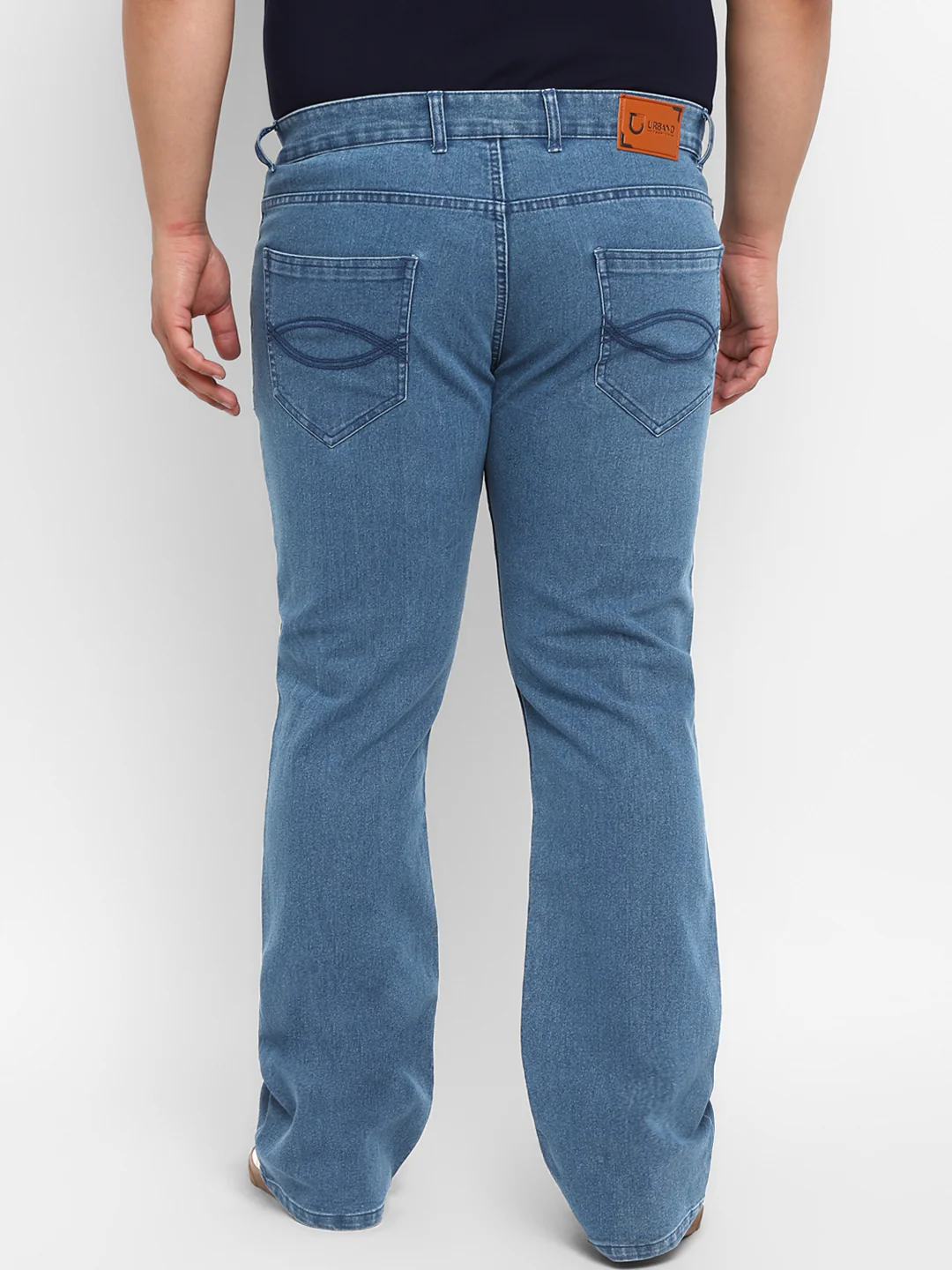 Plus Men's Light Blue Regular Fit Washed Denim Bootcut Jeans Stretchable - Image 4