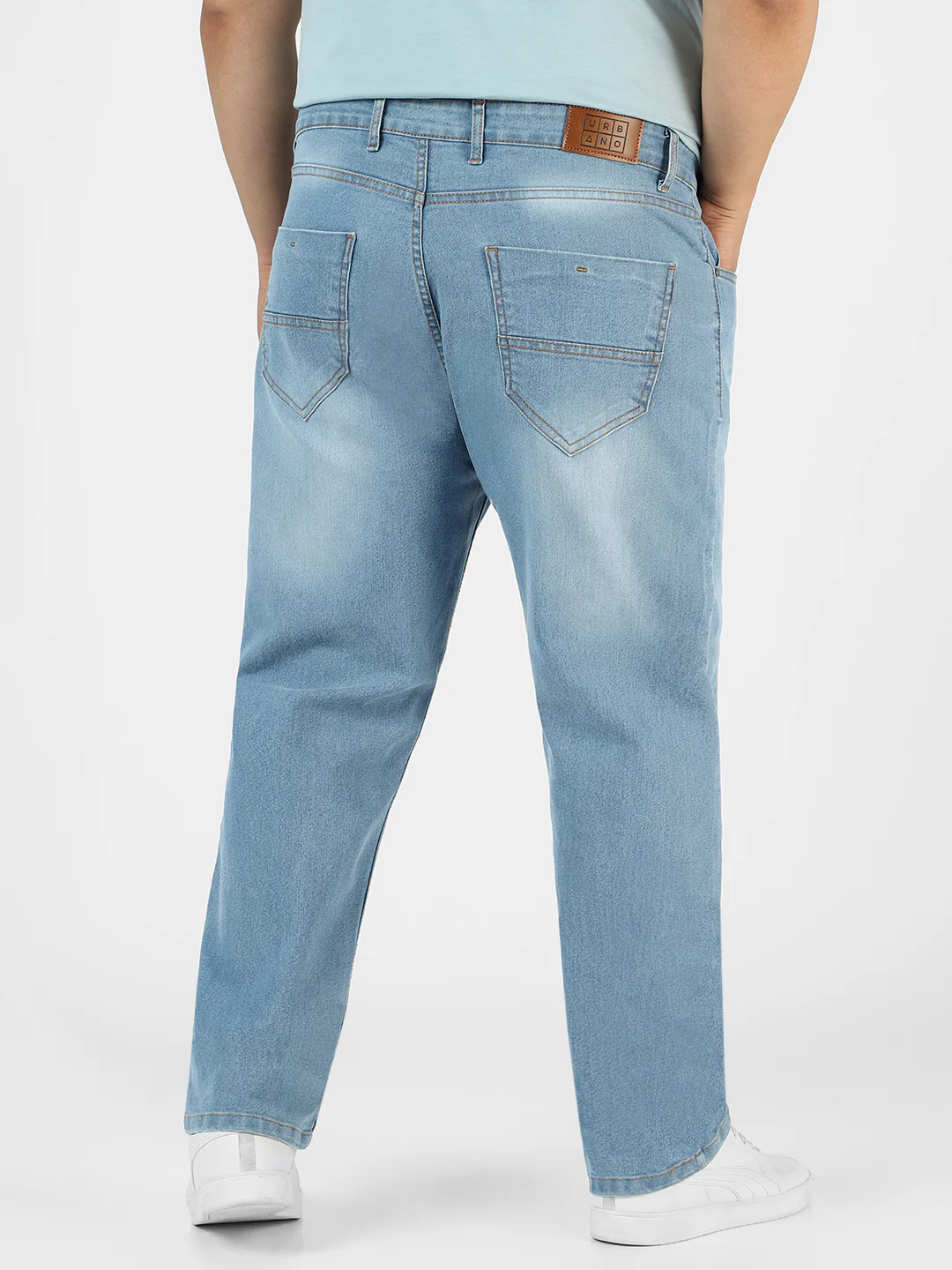 Plus Men's Light Blue Regular Fit Washed Jeans Stretchable - Image 4