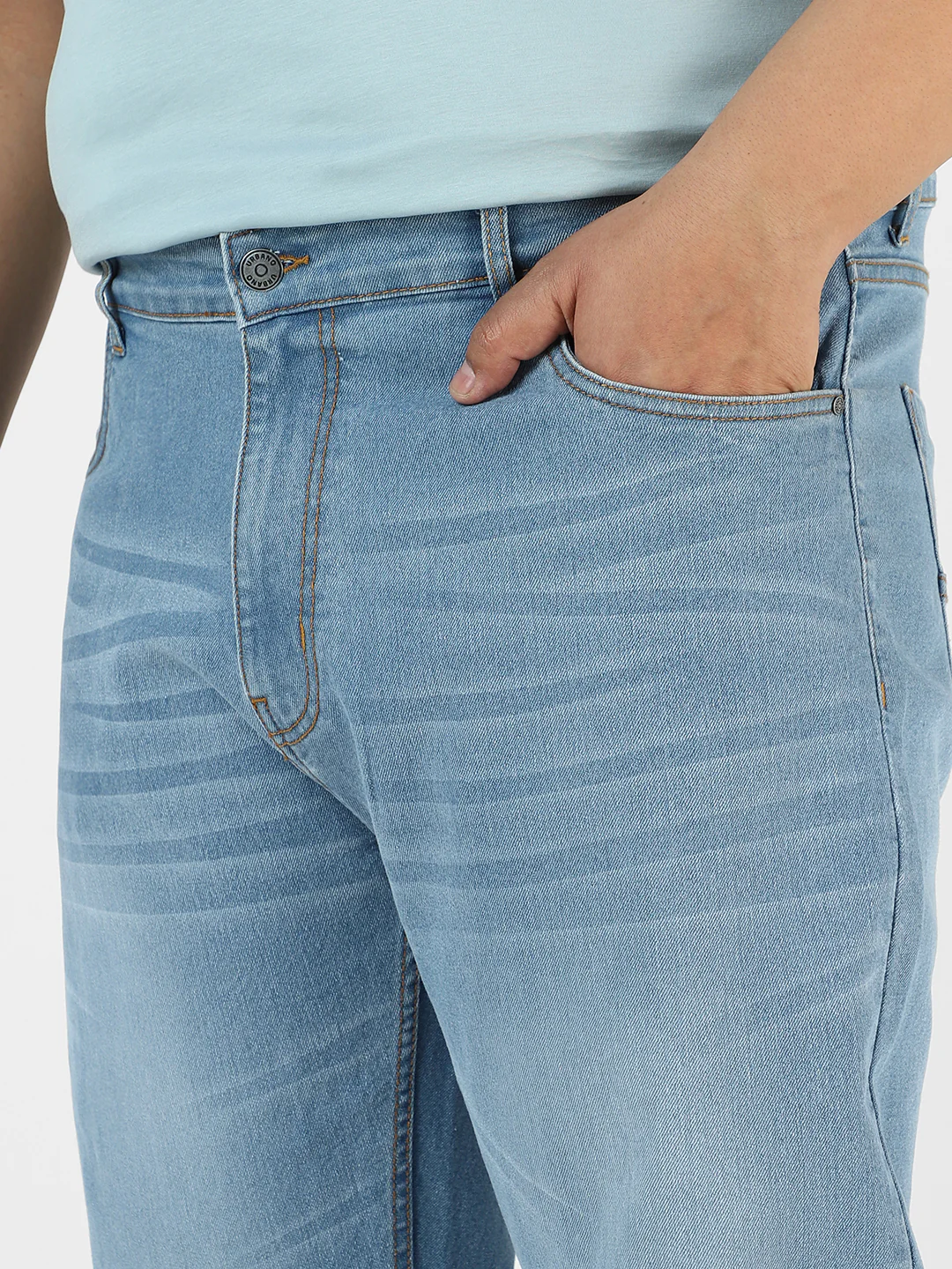 Plus Men's Light Blue Regular Fit Washed Jeans Stretchable - Image 6