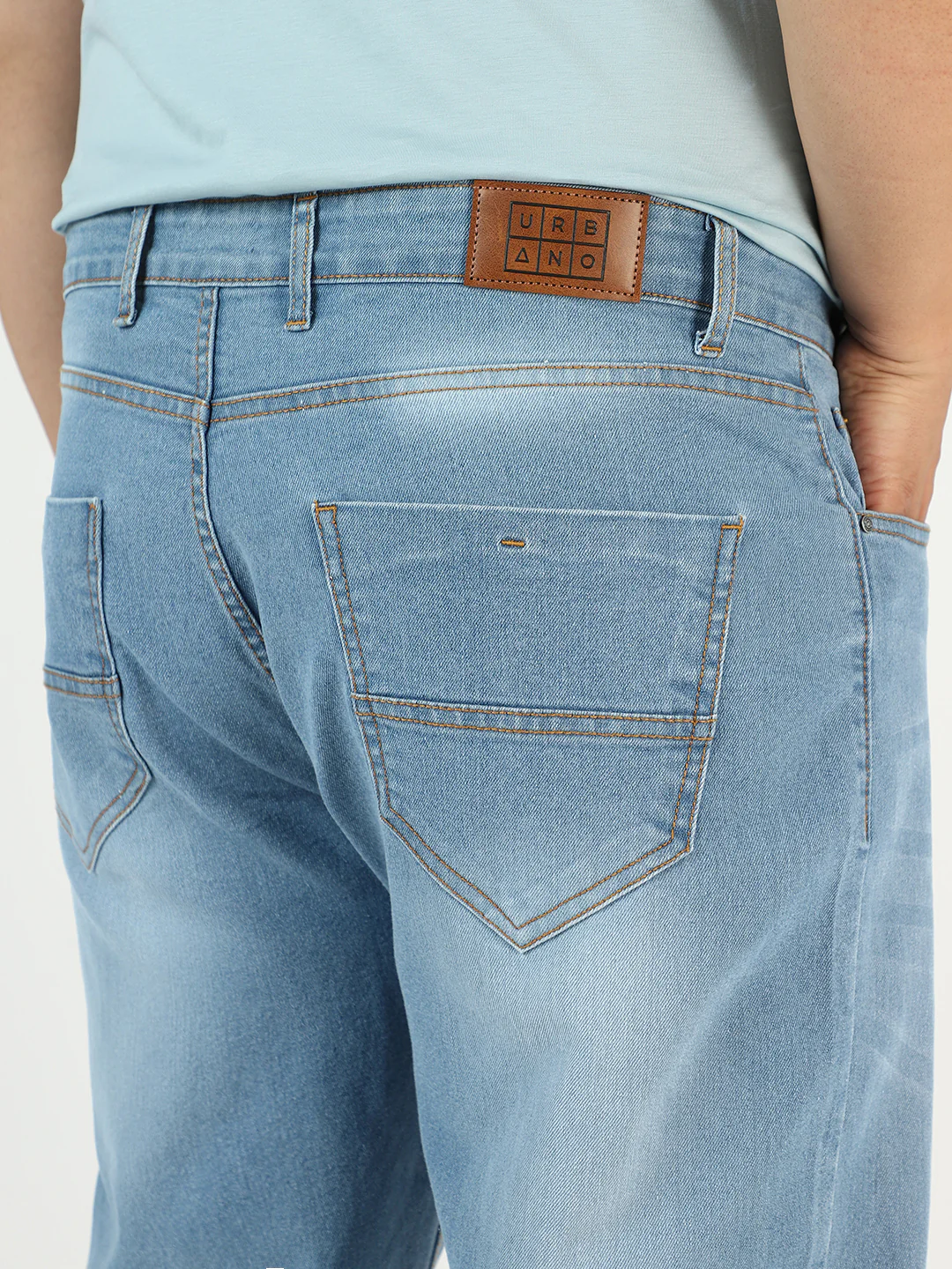 Plus Men's Light Blue Regular Fit Washed Jeans Stretchable - Image 7