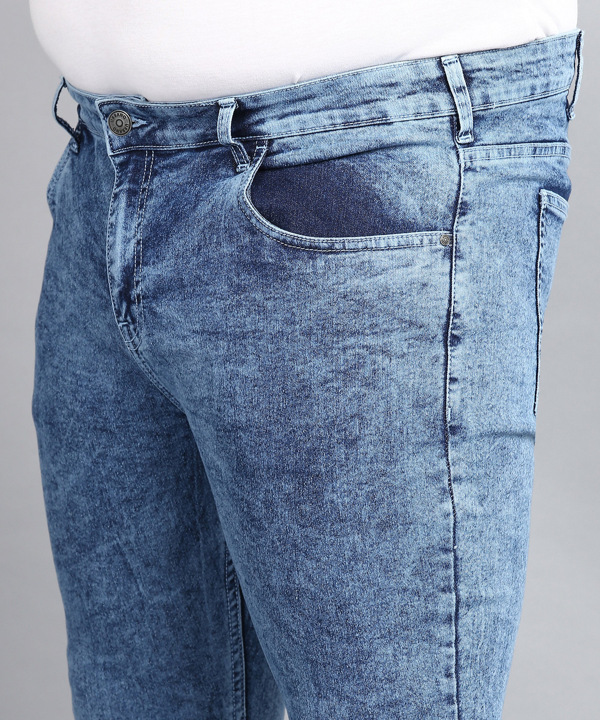 Plus Men's Light Blue Regular Fit Washed Jeans Stretchable - Image 5