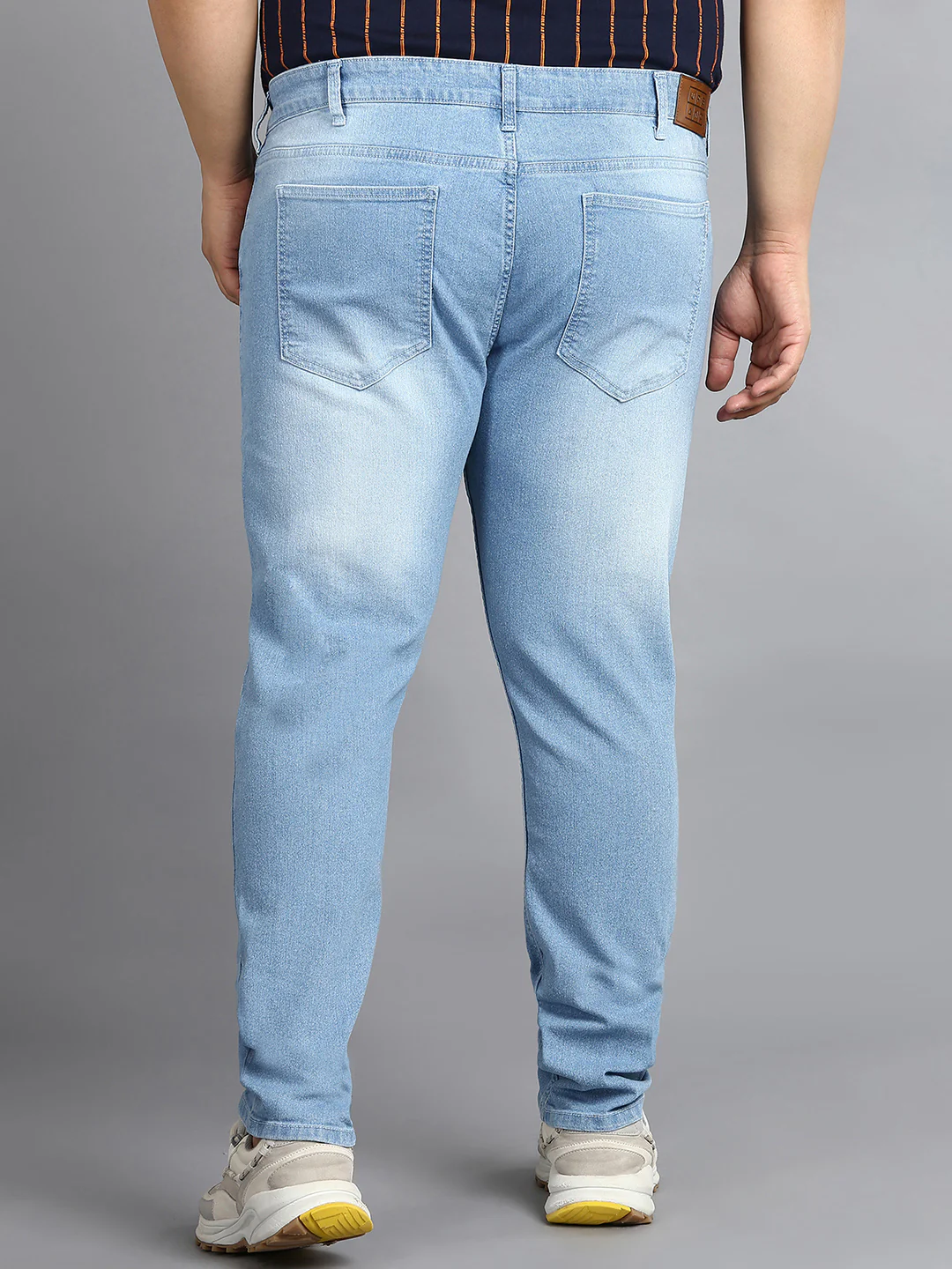 Plus Men's Light Blue Regular Fit Washed Jeans Stretchable - Image 3