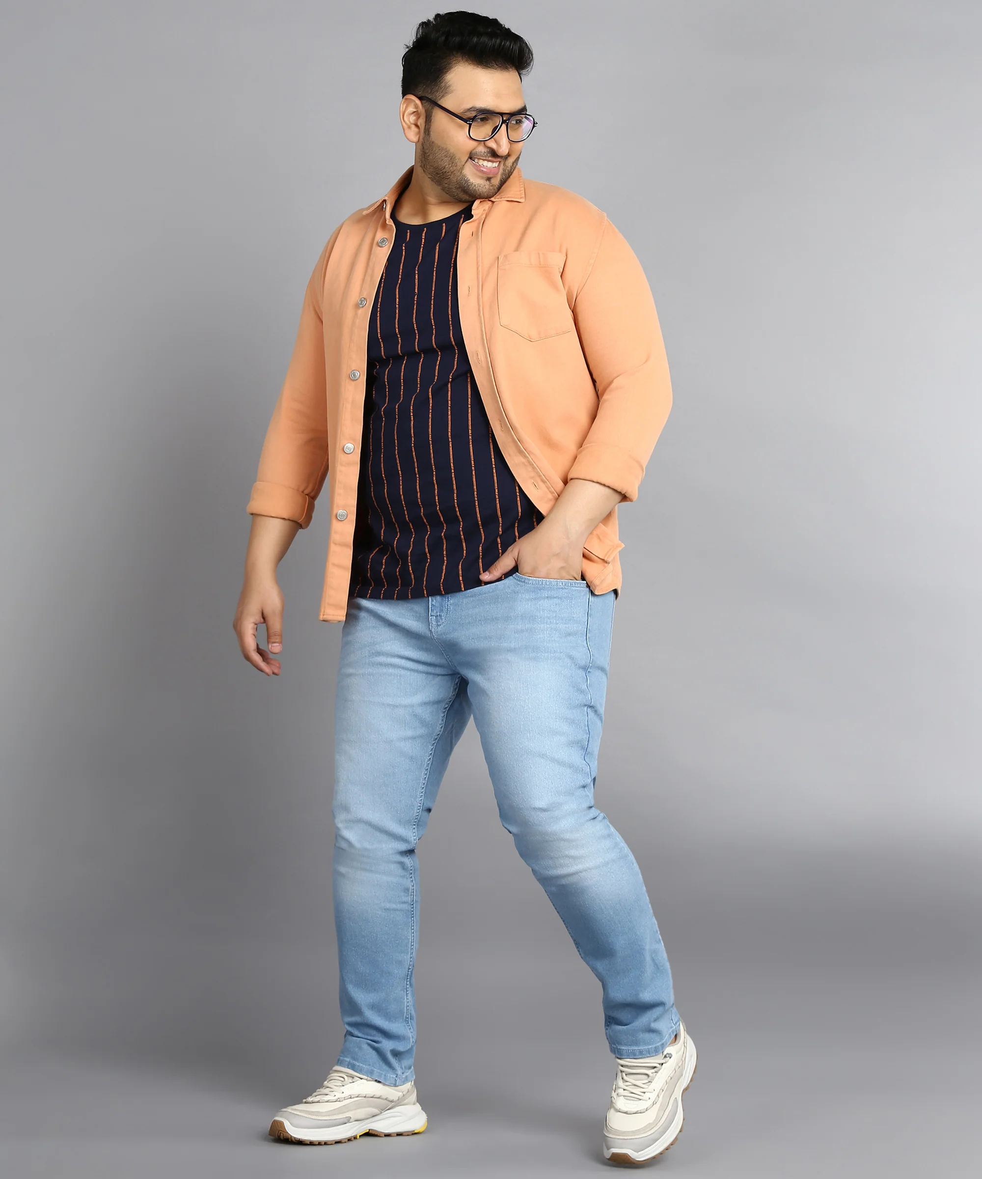 Plus Men's Light Blue Regular Fit Washed Jeans Stretchable - Image 4