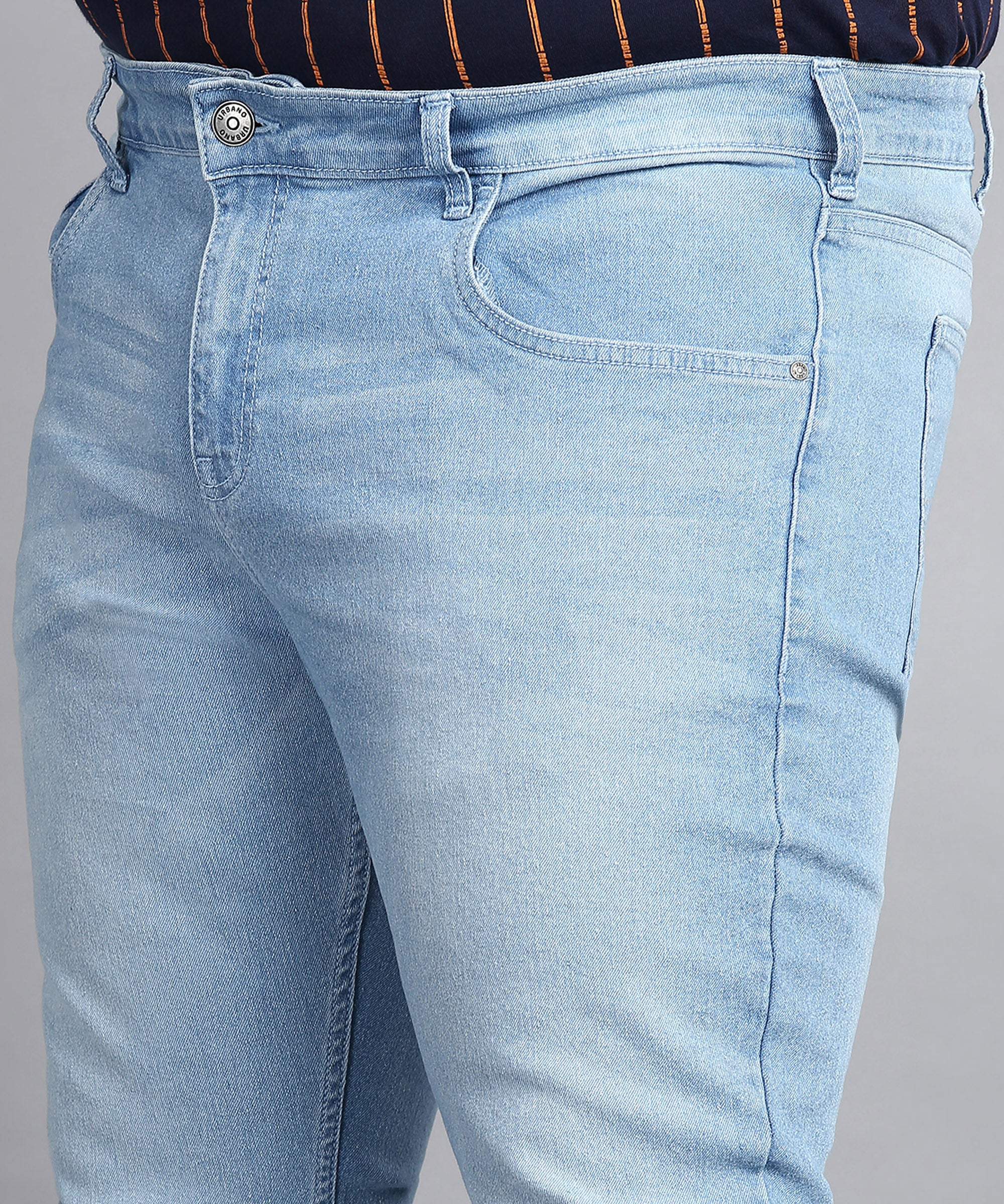 Plus Men's Light Blue Regular Fit Washed Jeans Stretchable - Image 5