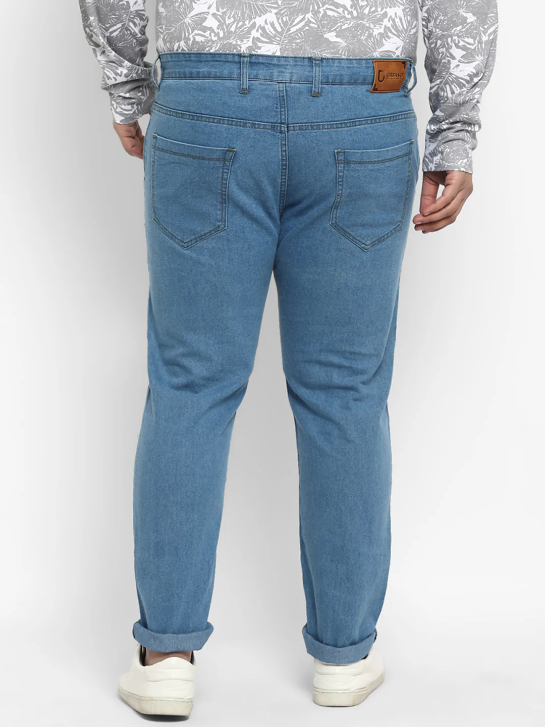 Plus Men's Light Blue Regular Fit Washed Jeans Stretchable - Image 4