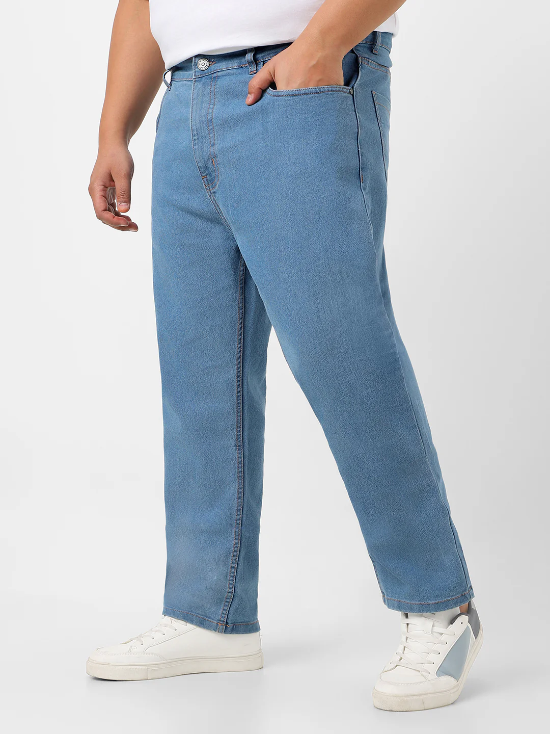 Plus Men's Light Blue Regular Fit Washed Jeans Stretchable - Image 3