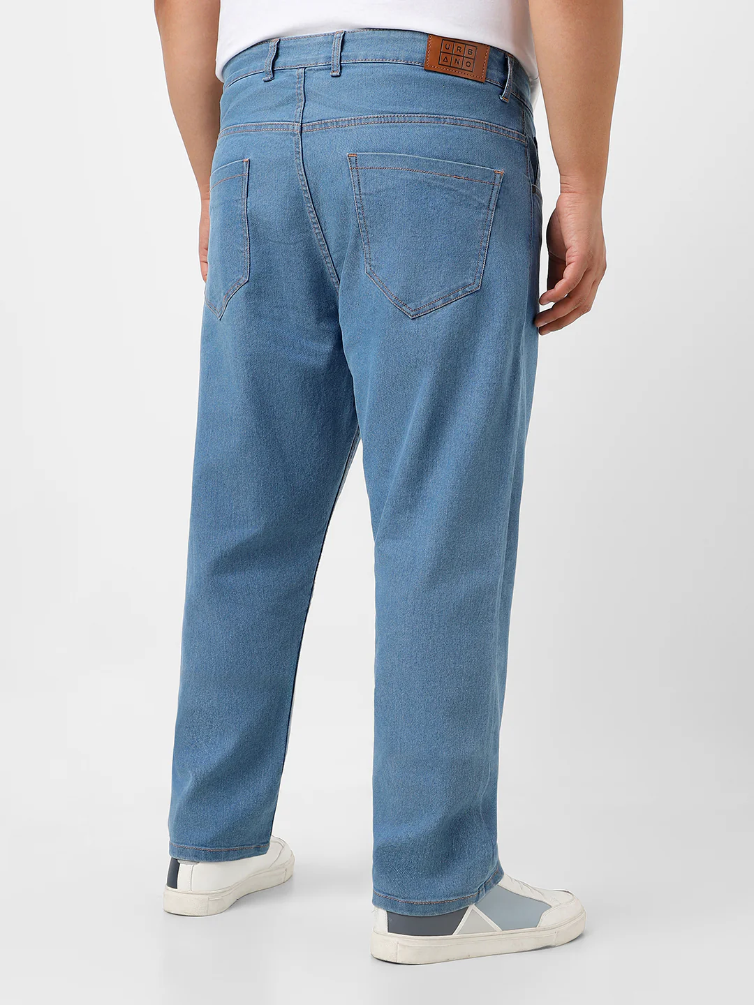 Plus Men's Light Blue Regular Fit Washed Jeans Stretchable - Image 4