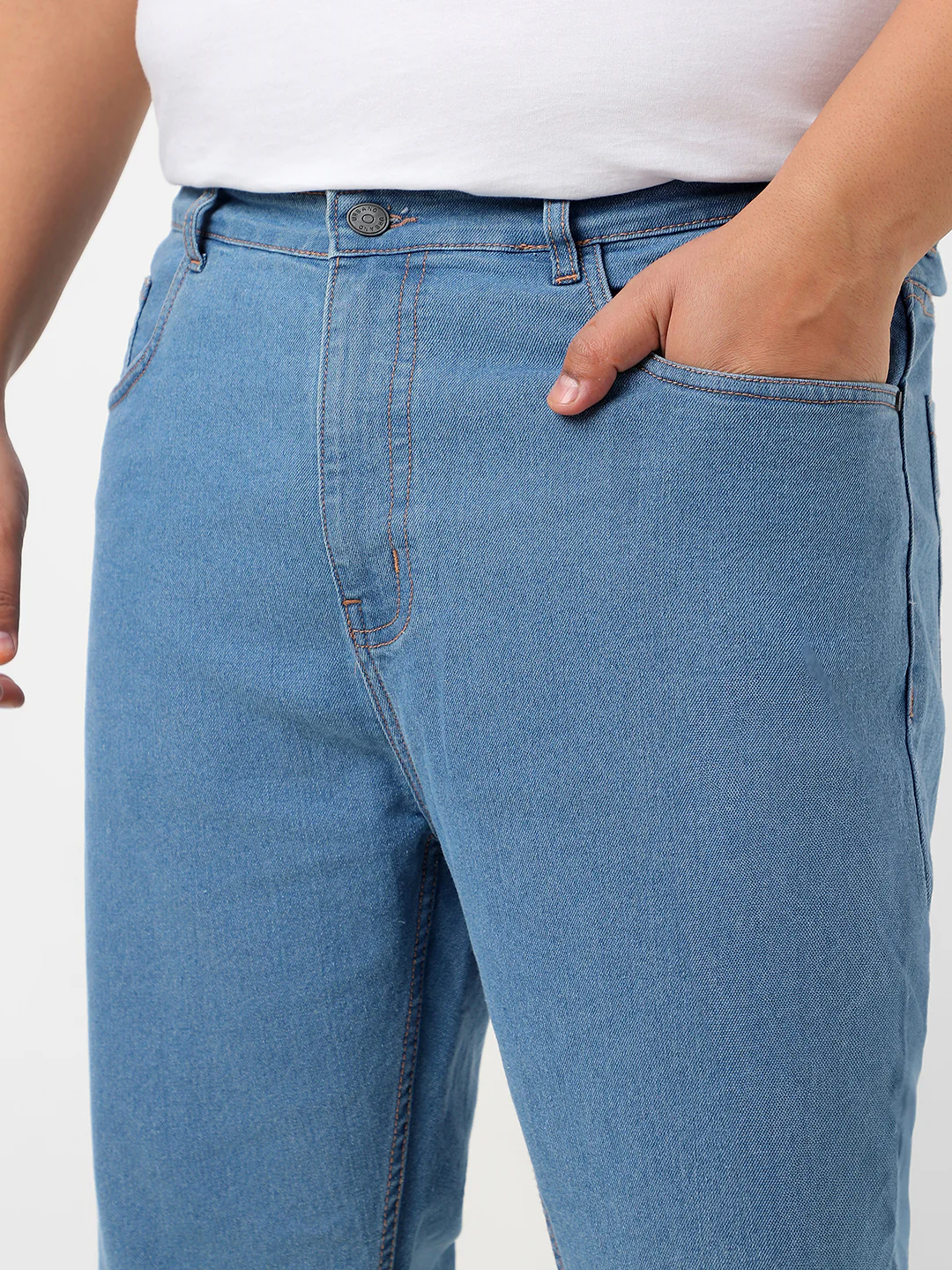 Plus Men's Light Blue Regular Fit Washed Jeans Stretchable - Image 6