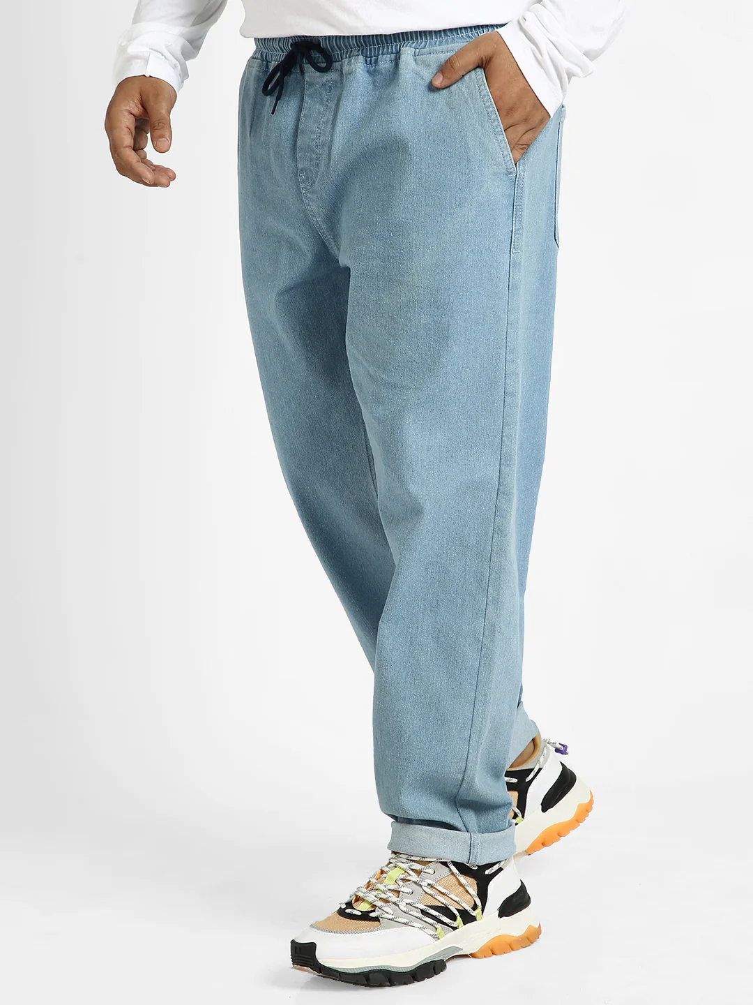 Plus Men's Light Blue Regular Fit Washed Jogger Jeans Stretchable - Image 2