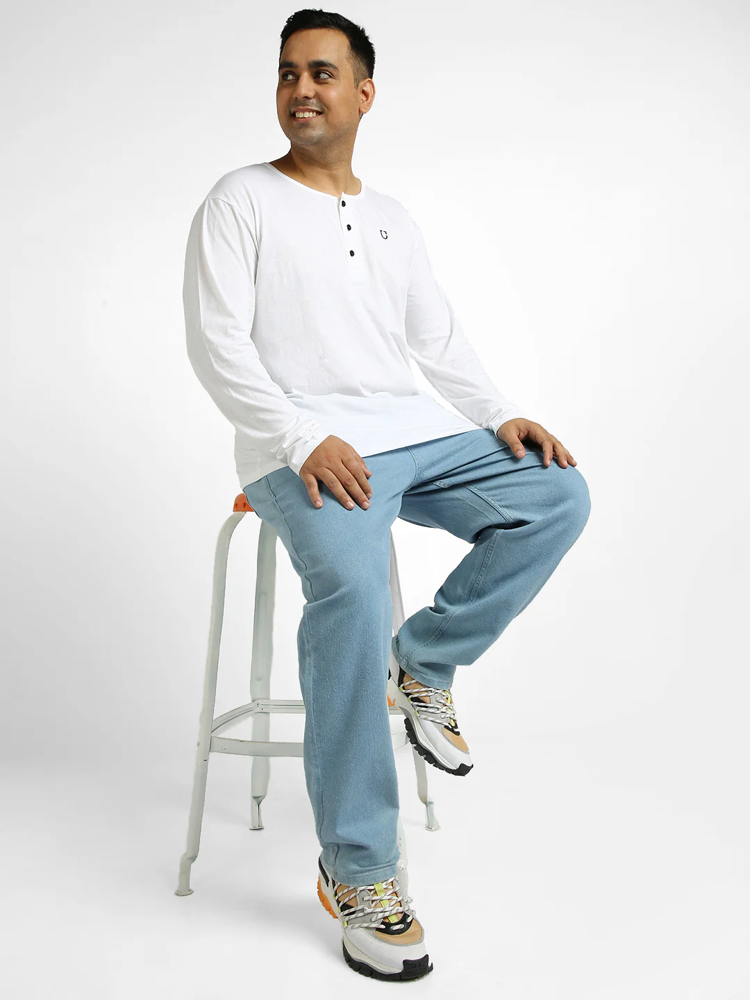 Plus Men's Light Blue Regular Fit Washed Jogger Jeans Stretchable - Image 4