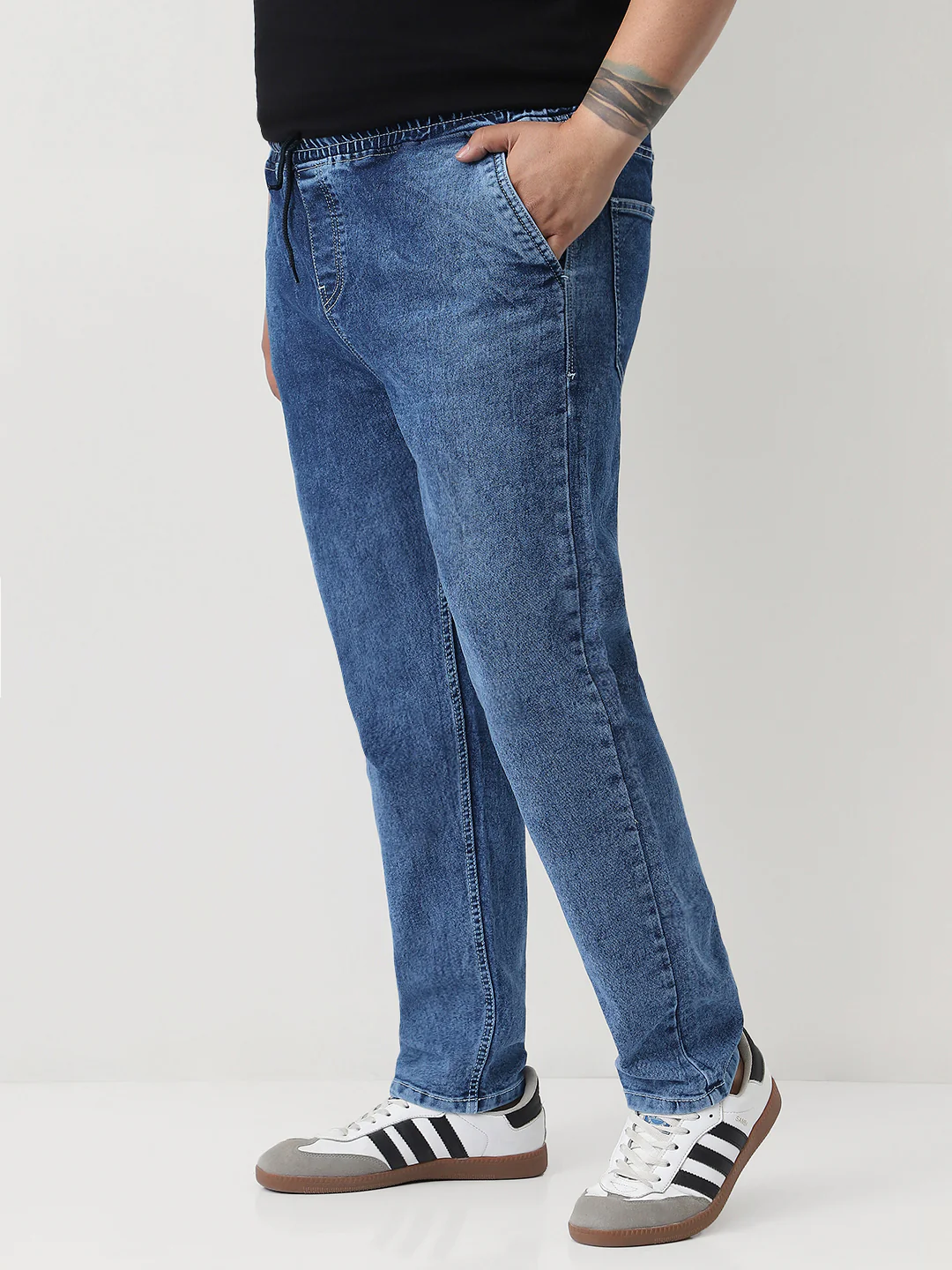 Plus Men's Light Blue Regular Fit Washed Jogger Jeans Stretchable - Image 2