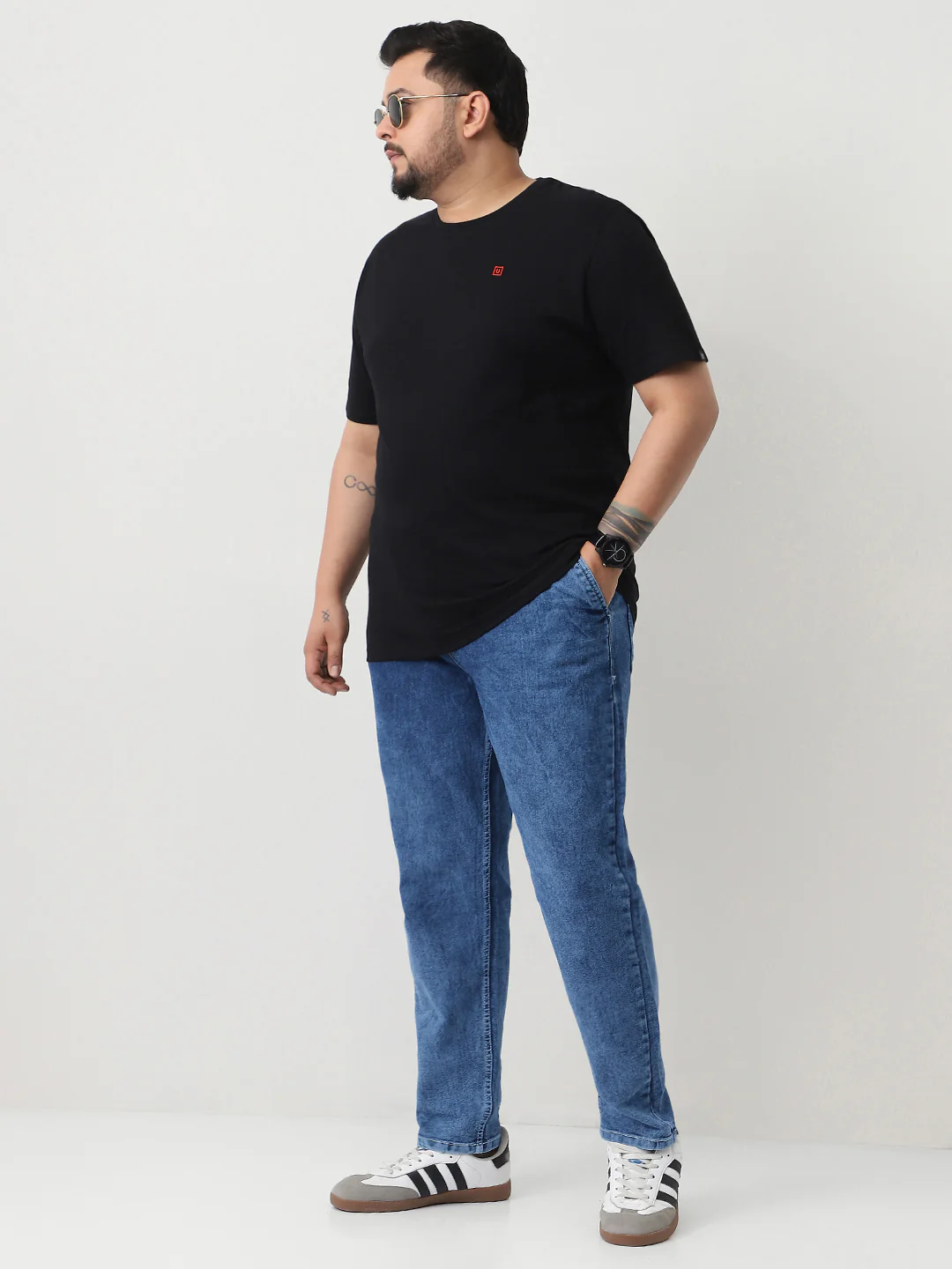Plus Men's Light Blue Regular Fit Washed Jogger Jeans Stretchable - Image 4
