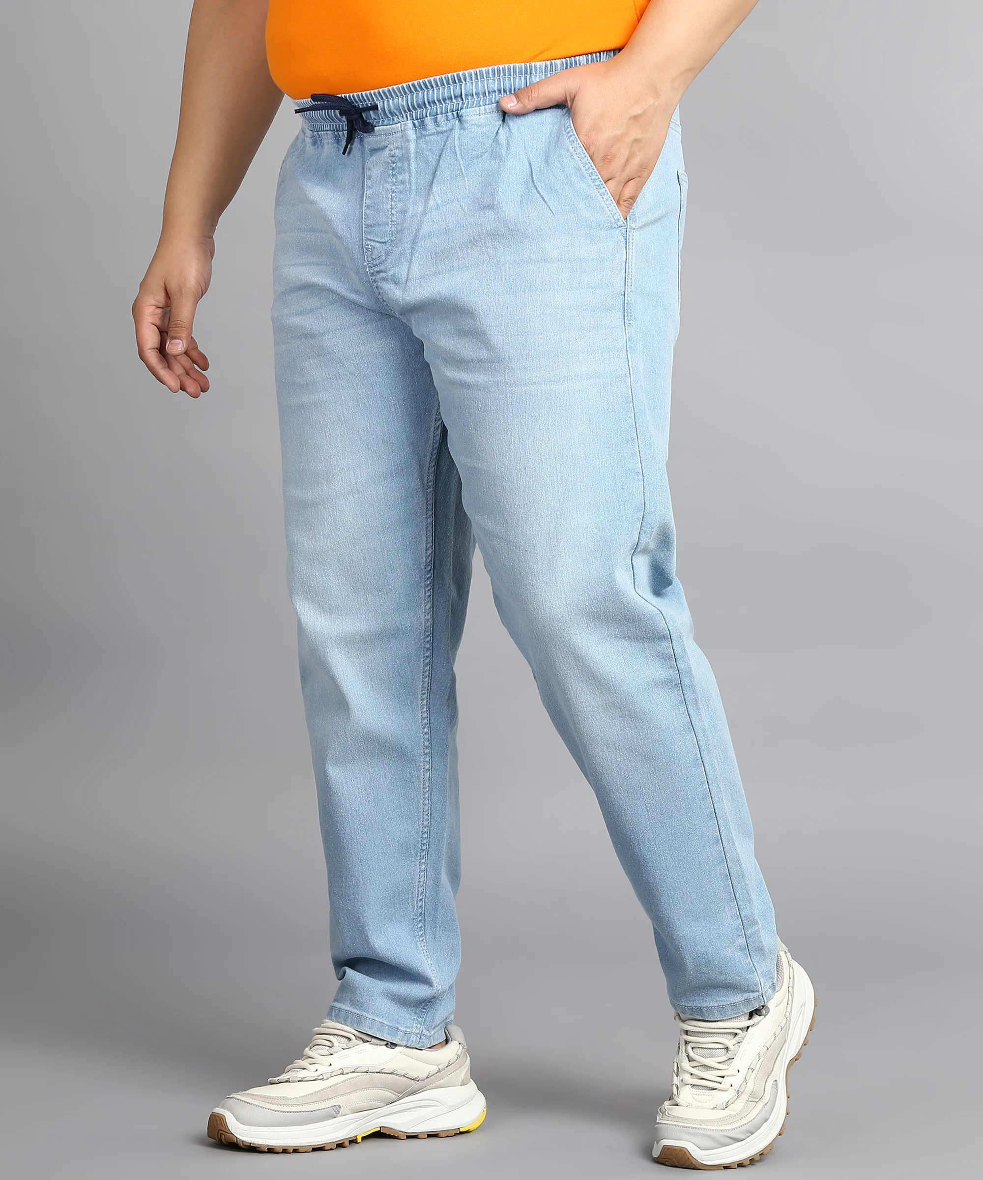 Plus Men's Light Blue Regular Fit Washed Jogger Jeans Stretchable - Image 2