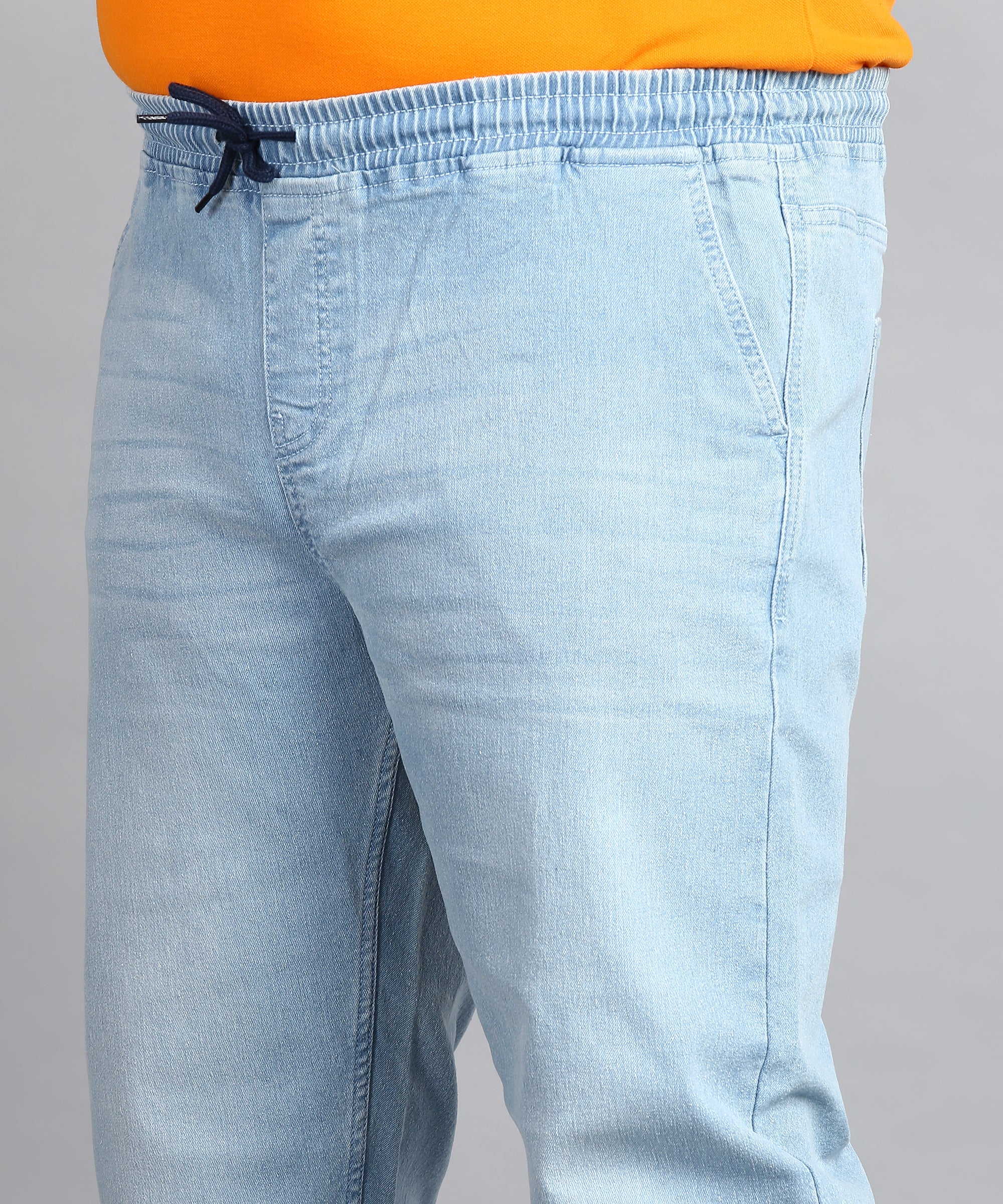 Plus Men's Light Blue Regular Fit Washed Jogger Jeans Stretchable - Image 4