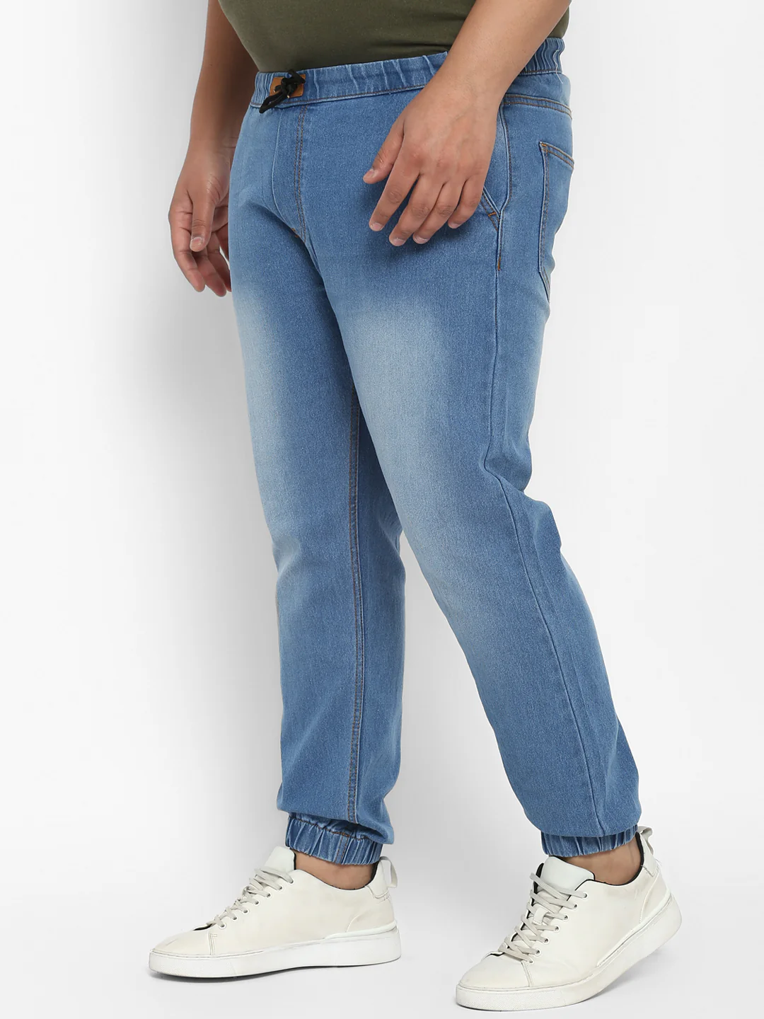 Plus Men's Light Blue Regular Fit Washed Jogger Jeans Stretchable - Image 2