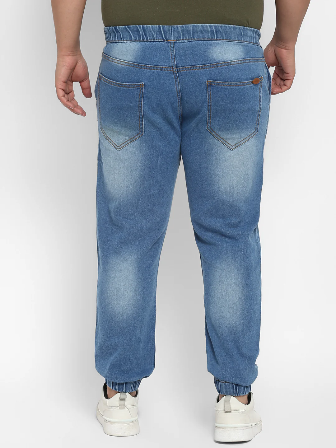 Plus Men's Light Blue Regular Fit Washed Jogger Jeans Stretchable - Image 3