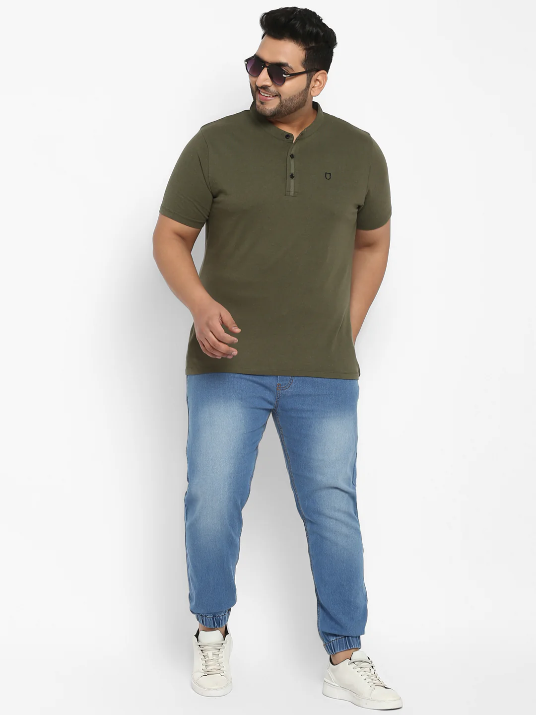 Plus Men's Light Blue Regular Fit Washed Jogger Jeans Stretchable - Image 4