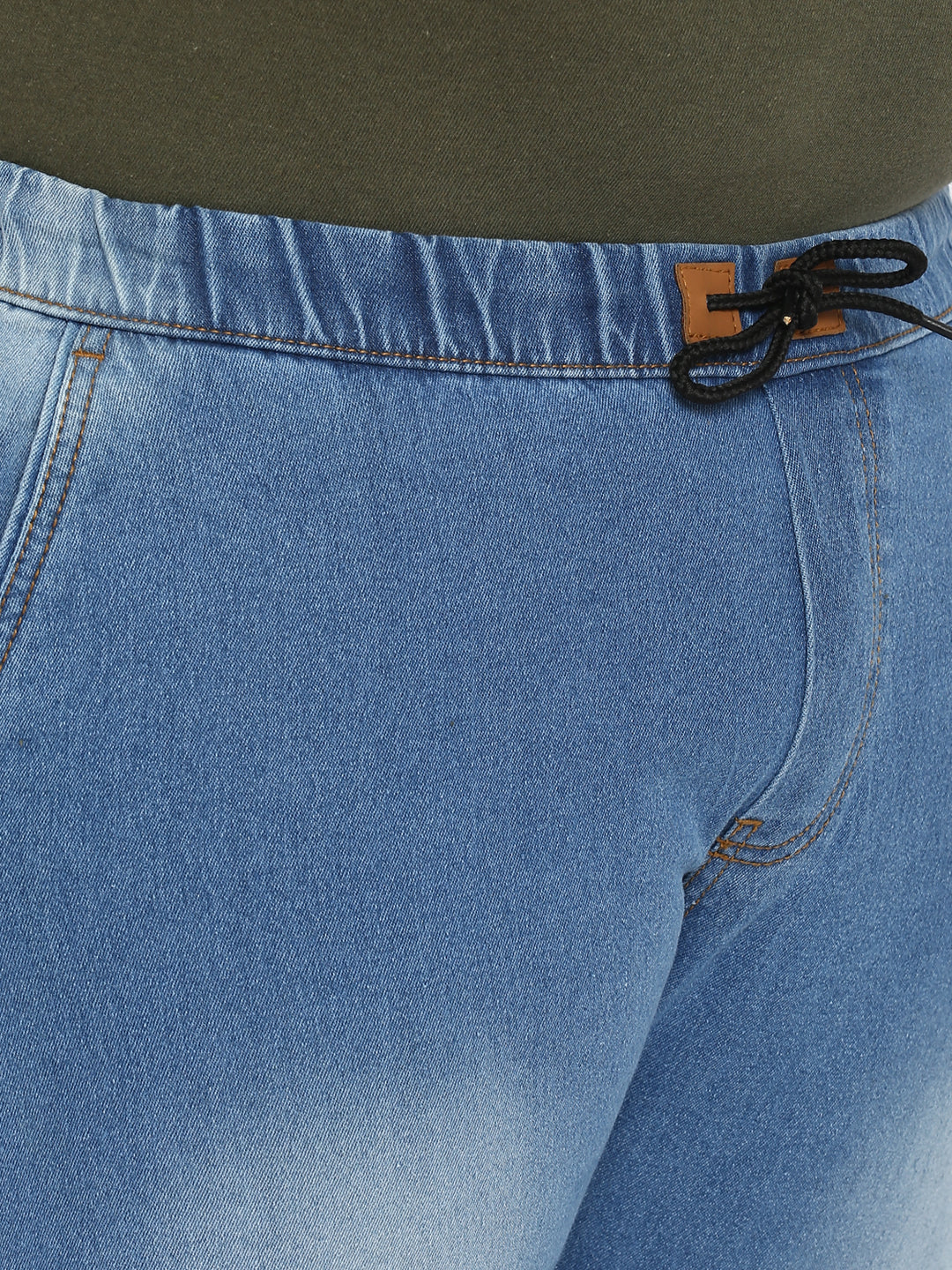 Plus Men's Light Blue Regular Fit Washed Jogger Jeans Stretchable - Image 5