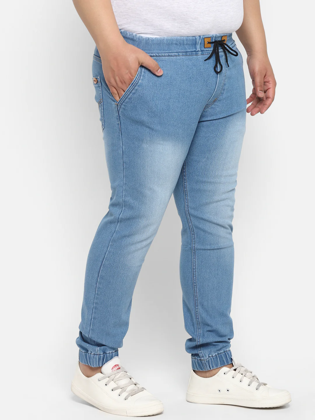 Plus Men's Light Blue Regular Fit Washed Jogger Jeans Stretchable - Image 2