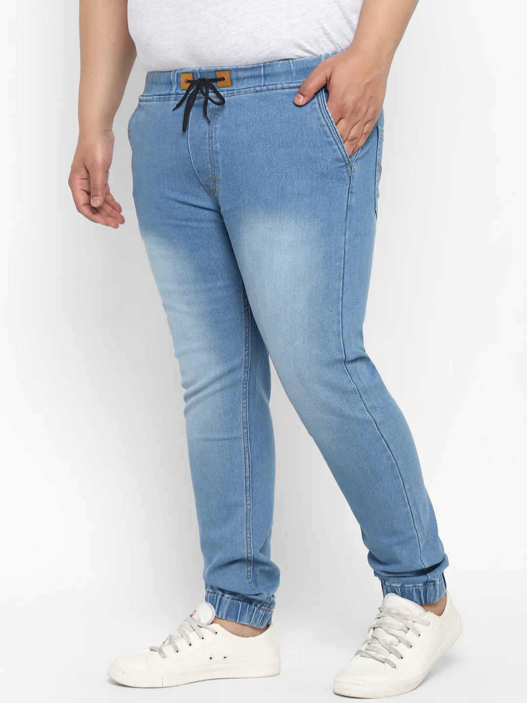 Plus Men's Light Blue Regular Fit Washed Jogger Jeans Stretchable - Image 3