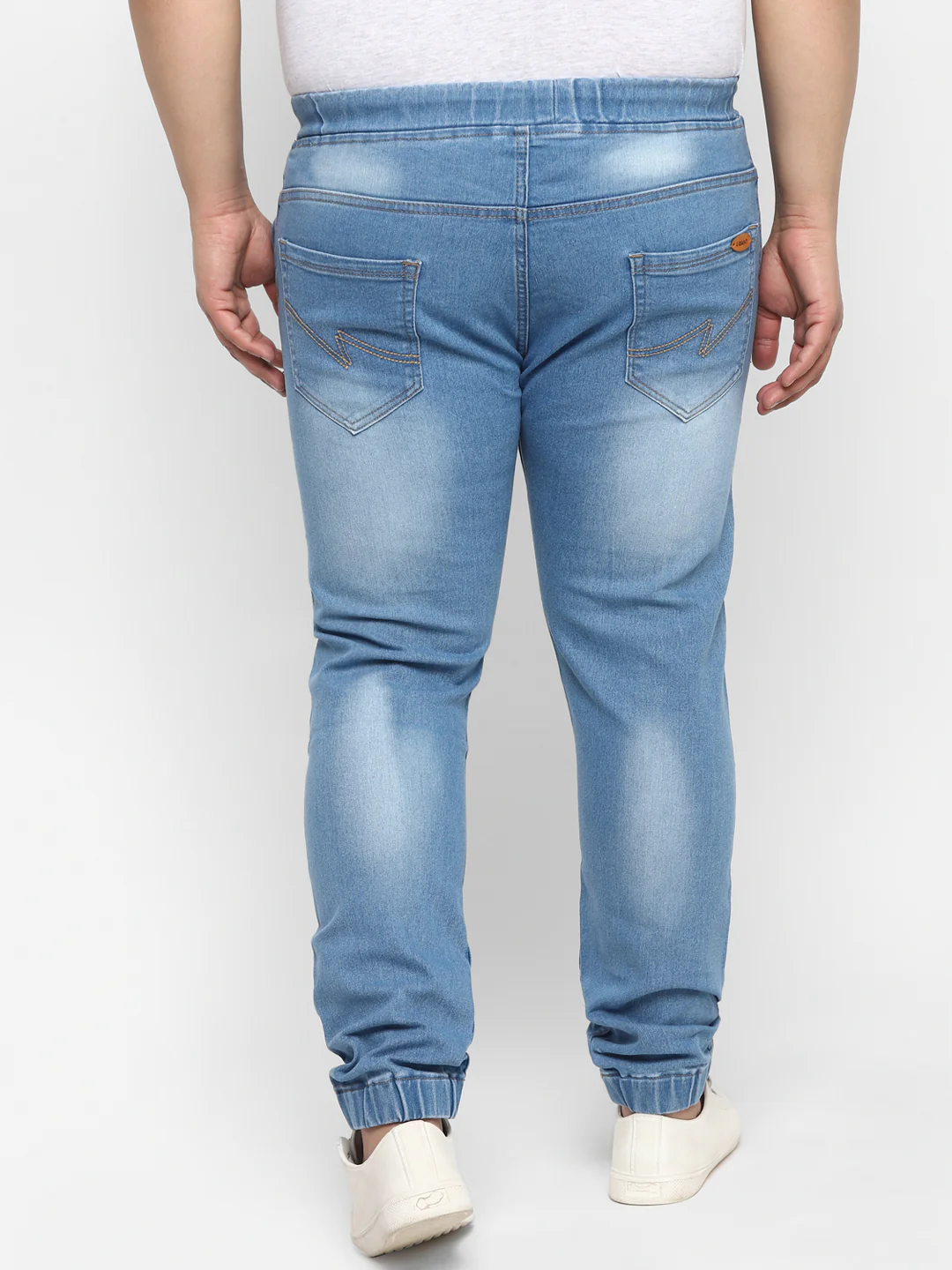 Plus Men's Light Blue Regular Fit Washed Jogger Jeans Stretchable - Image 4