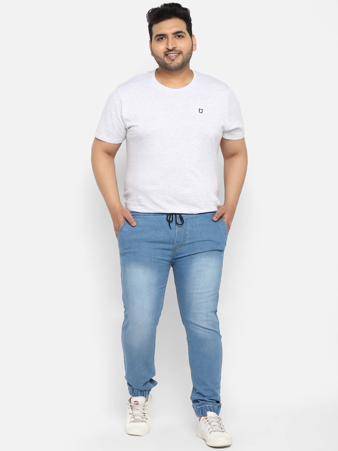 Plus Men's Light Blue Regular Fit Washed Jogger Jeans Stretchable - Image 5