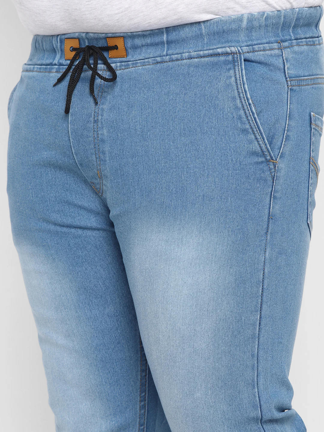 Plus Men's Light Blue Regular Fit Washed Jogger Jeans Stretchable - Image 6