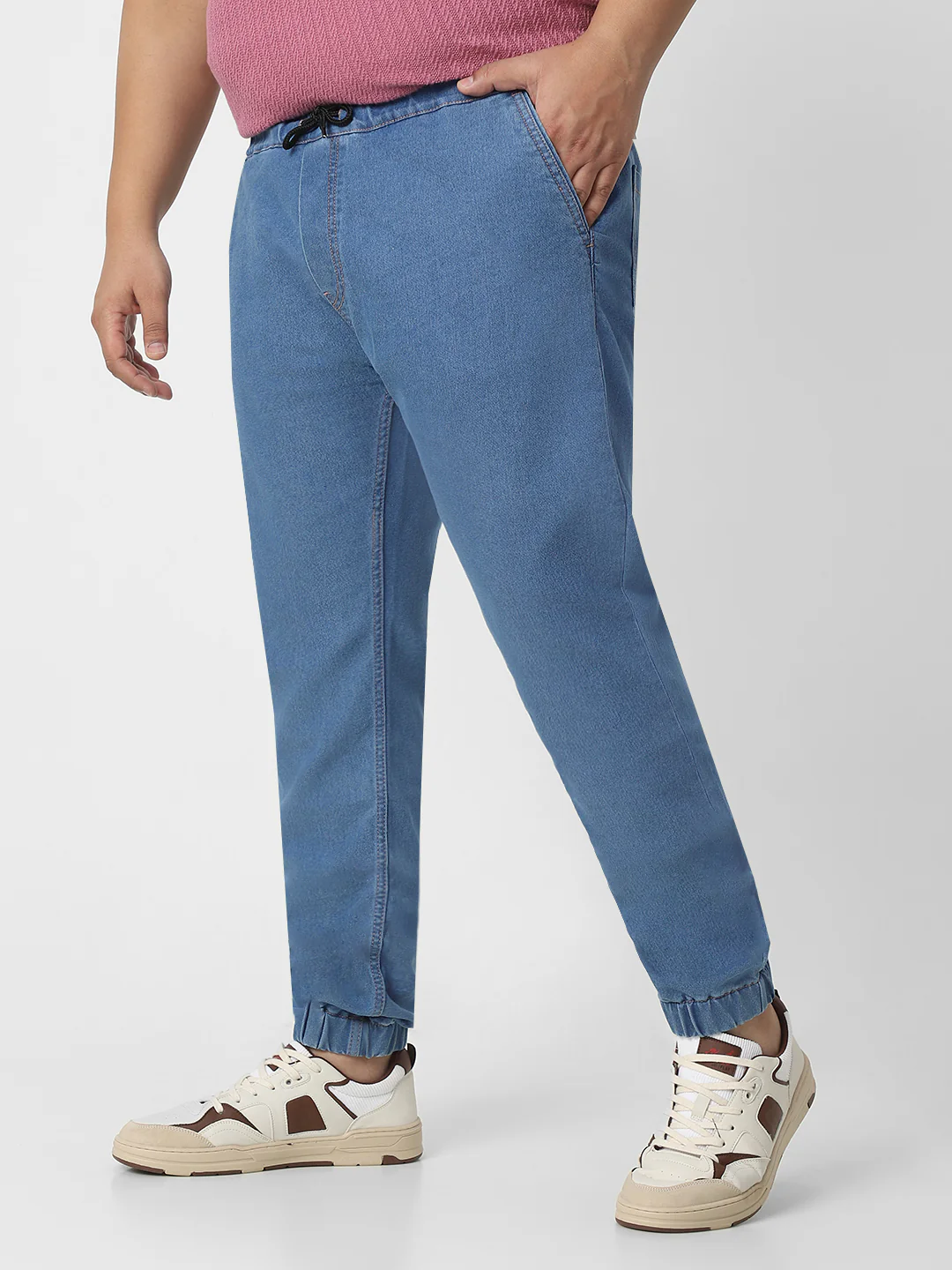 Plus Men's Light Blue Regular Fit Washed Jogger Jeans Stretchable - Image 2