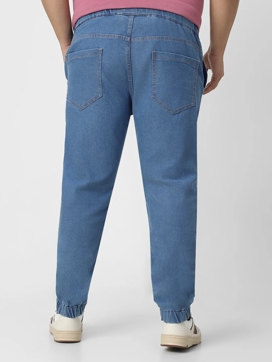 Plus Men's Light Blue Regular Fit Washed Jogger Jeans Stretchable - Image 3
