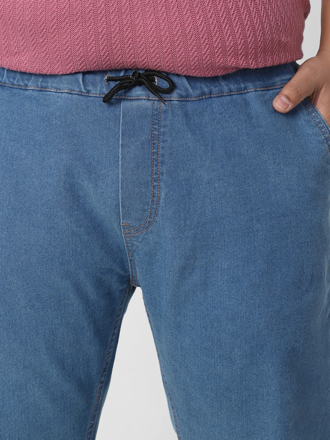 Plus Men's Light Blue Regular Fit Washed Jogger Jeans Stretchable - Image 5