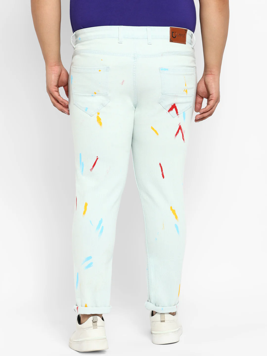 Plus Men's Light Blue Regular Fit Washed Printed Jeans Stretchable - Image 3