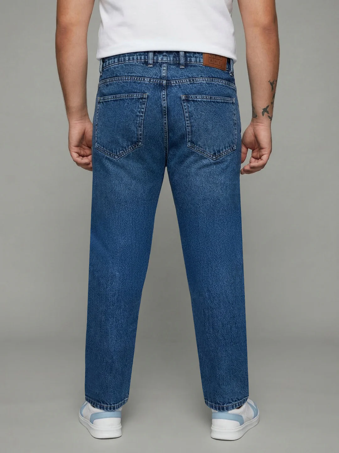 Plus Men's Light Blue Relaxed Fit Washed Denim Jeans Non-Stretchable - Image 3