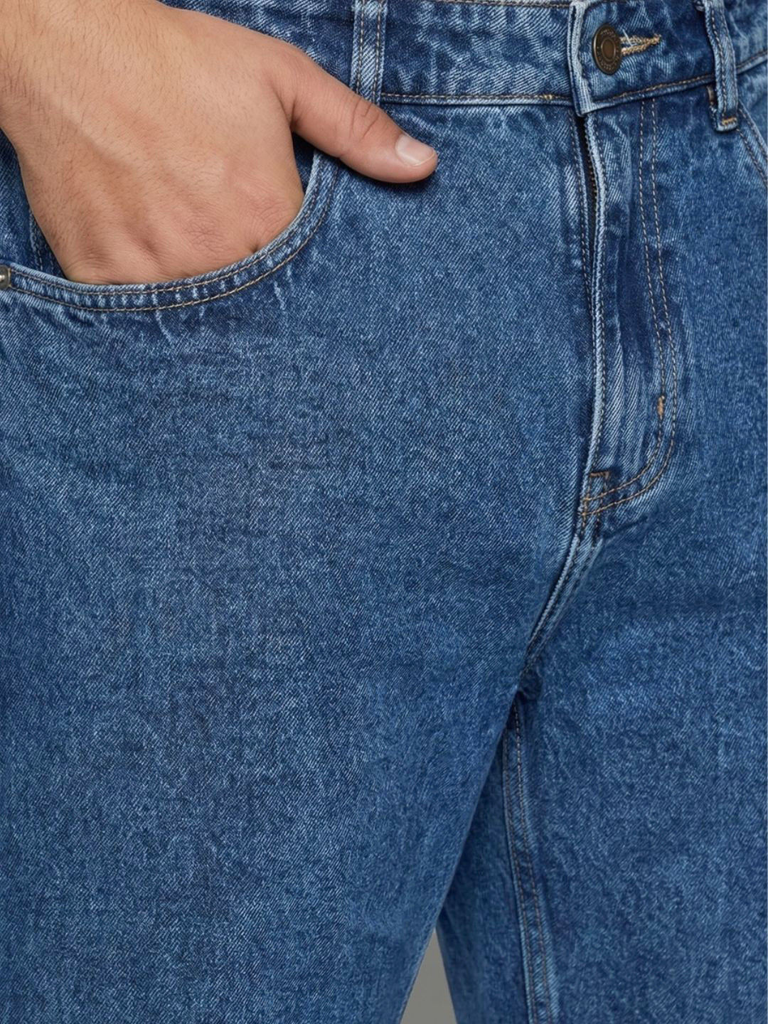 Plus Men's Light Blue Relaxed Fit Washed Denim Jeans Non-Stretchable - Image 5