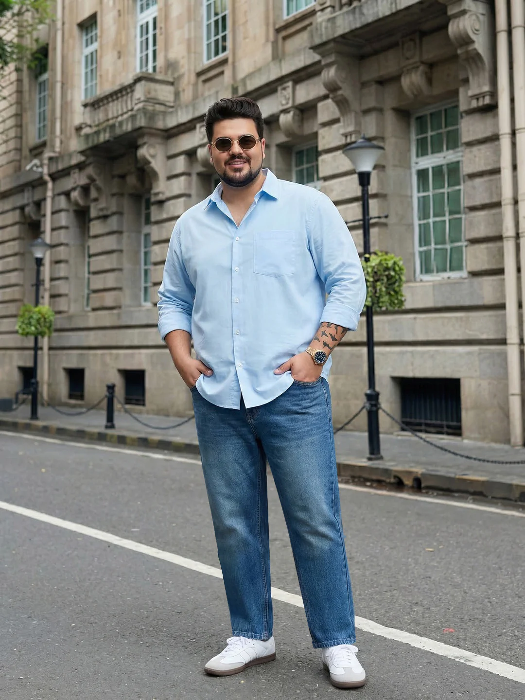 Plus Men's Light Blue Relaxed Fit Washed Denim Jeans Non-Stretchable - Image 4