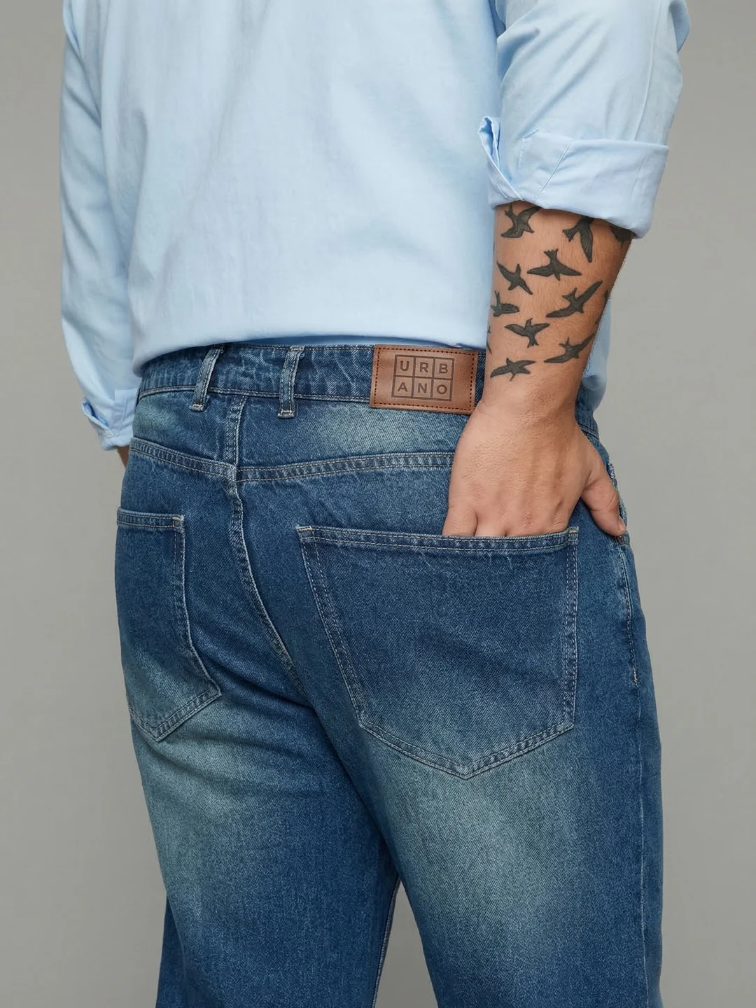 Plus Men's Light Blue Relaxed Fit Washed Denim Jeans Non-Stretchable - Image 5