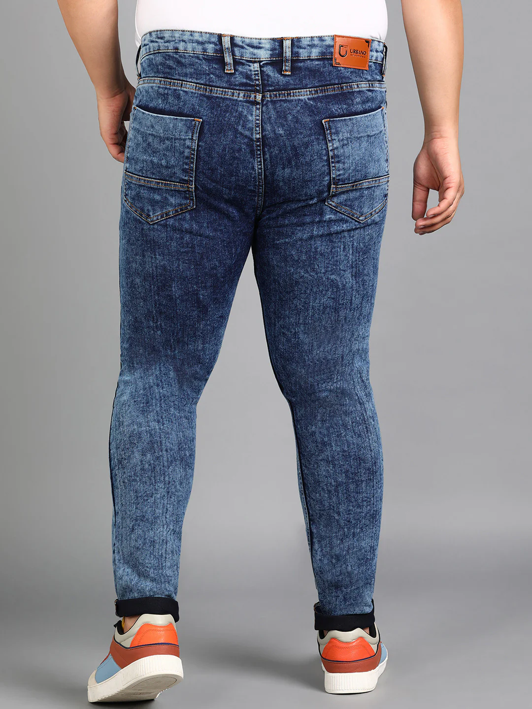 Plus Men's Light Blue Skinny Fit Washed Jeans Stretchable - Image 3