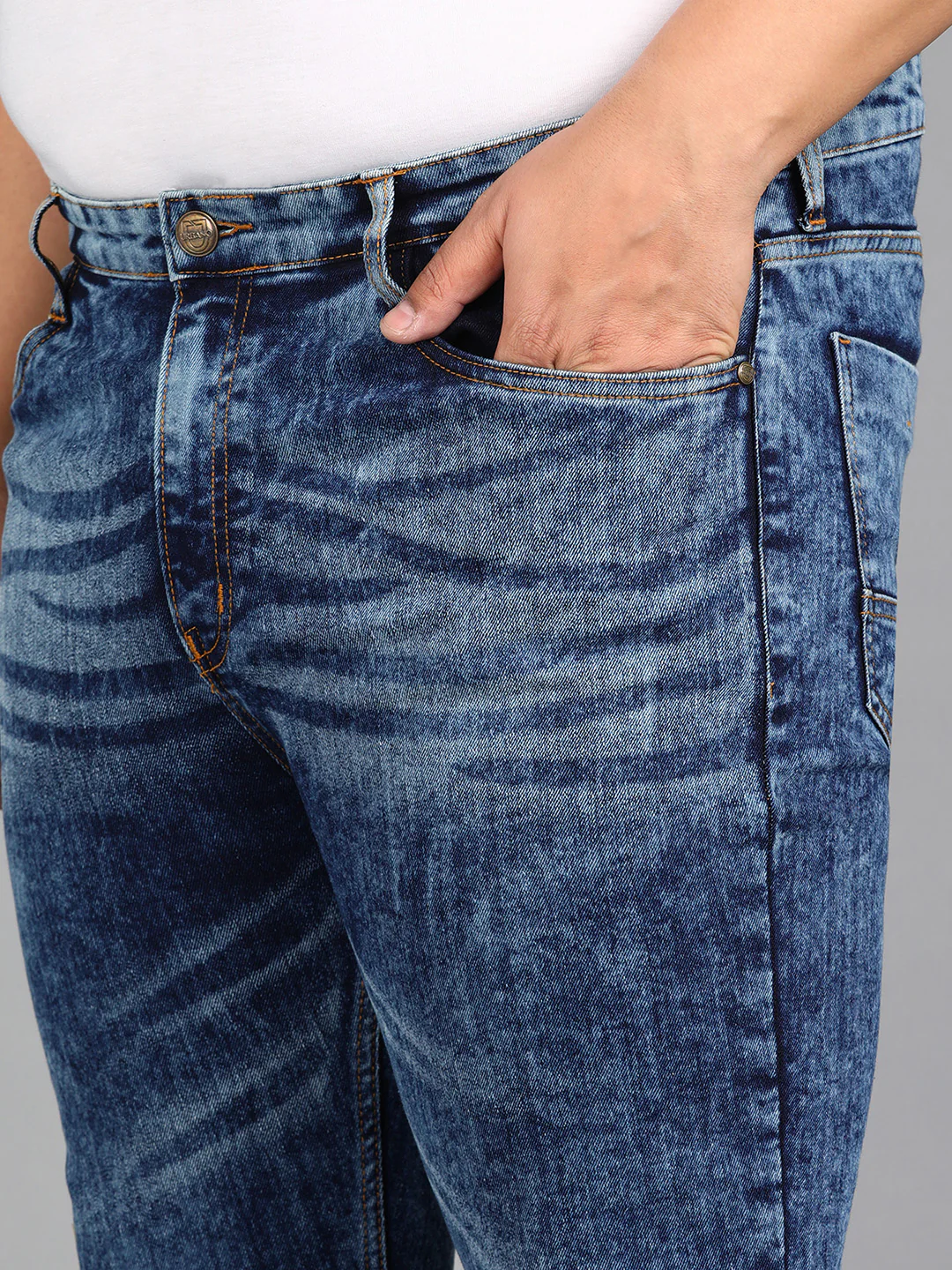 Plus Men's Light Blue Skinny Fit Washed Jeans Stretchable - Image 5
