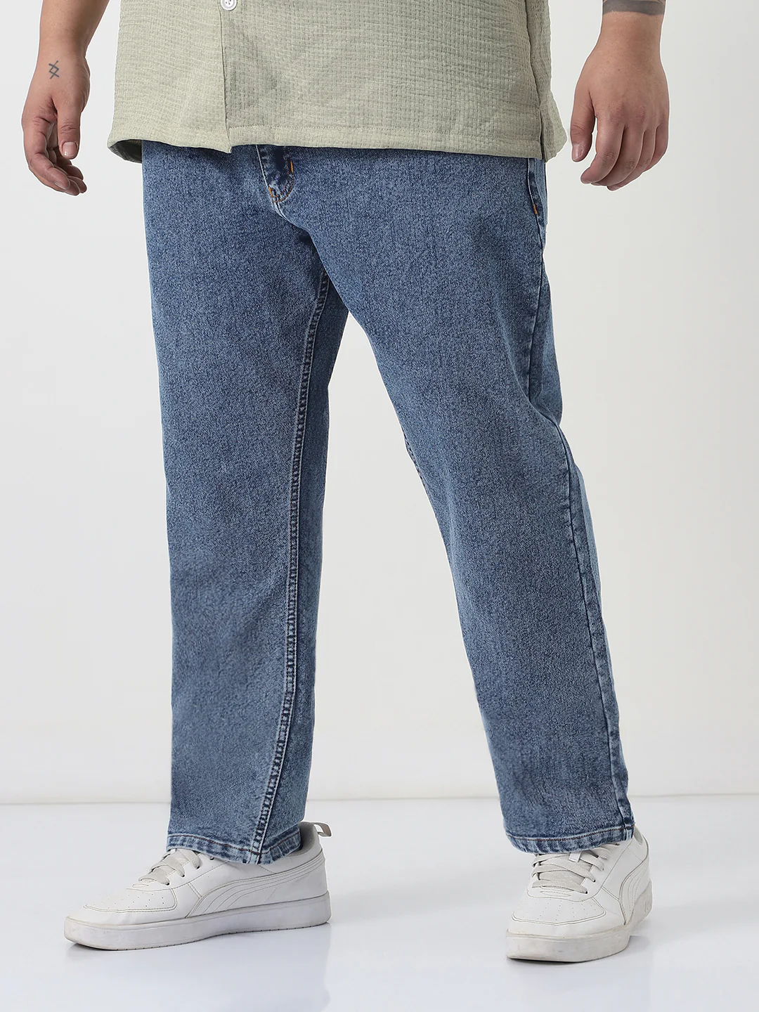 Plus Men's Light Blue Slim Fit Washed Denim Jeans Stretchable - Image 2