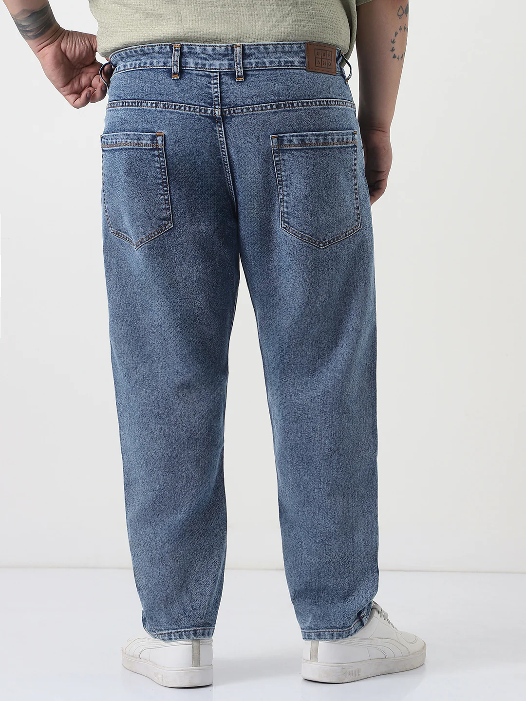 Plus Men's Light Blue Slim Fit Washed Denim Jeans Stretchable - Image 3