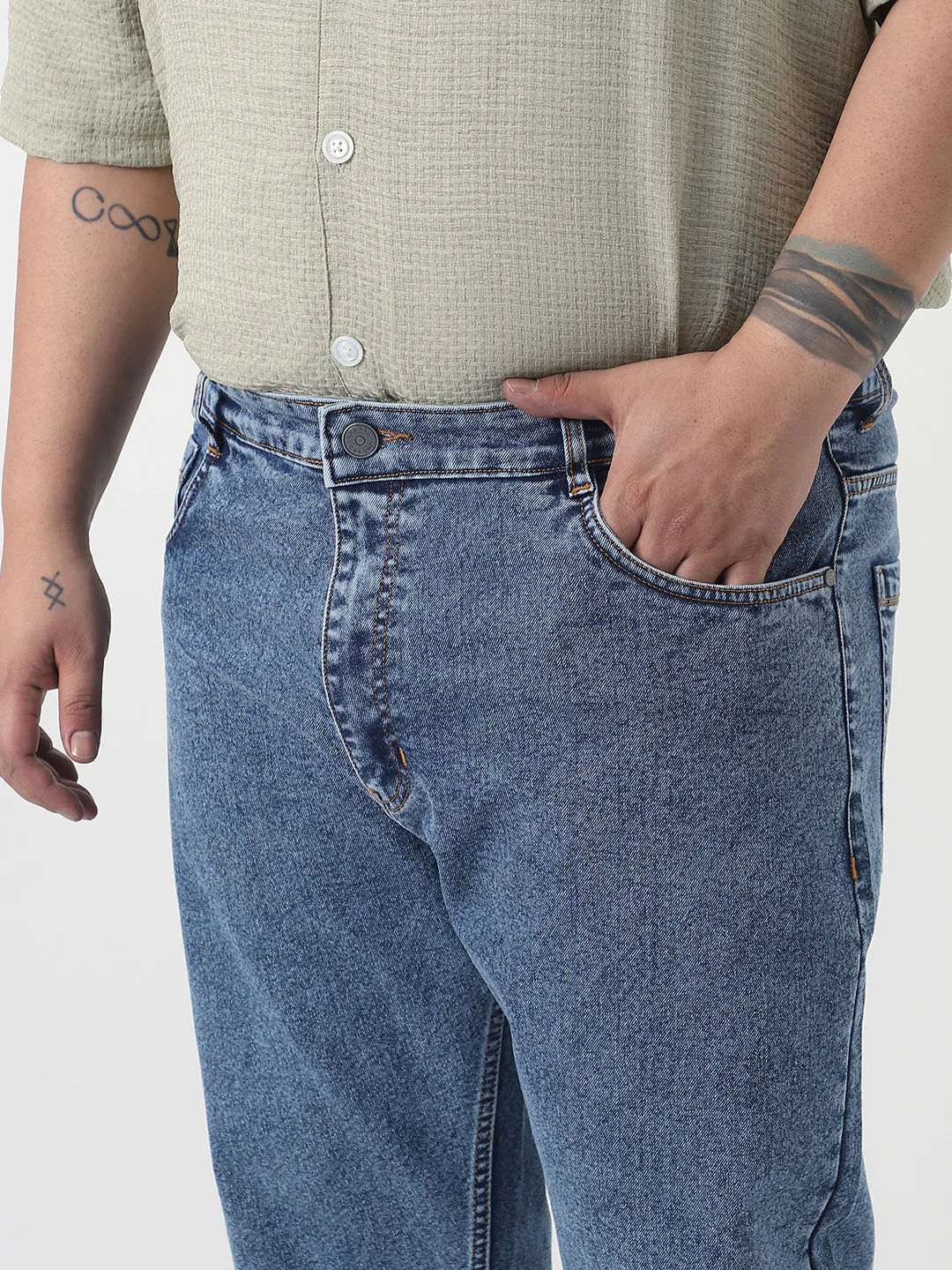 Plus Men's Light Blue Slim Fit Washed Denim Jeans Stretchable - Image 5