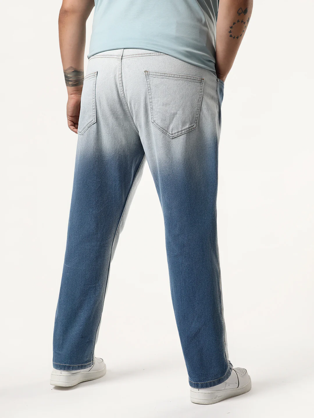 Plus Men's Light Blue Straight Fit Heavy Washed Faded Denim Jeans Stretchable - Image 3
