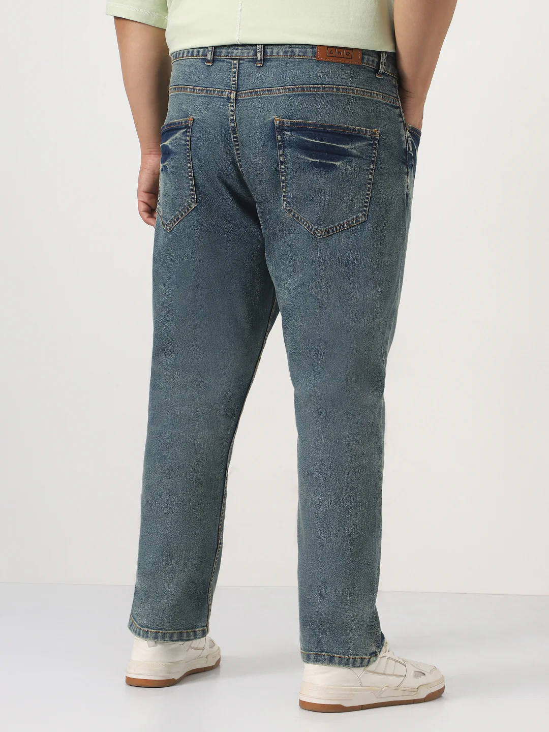 Plus Men's Light Blue Straight Fit Heavy Washed Jeans Stretchable - Image 3