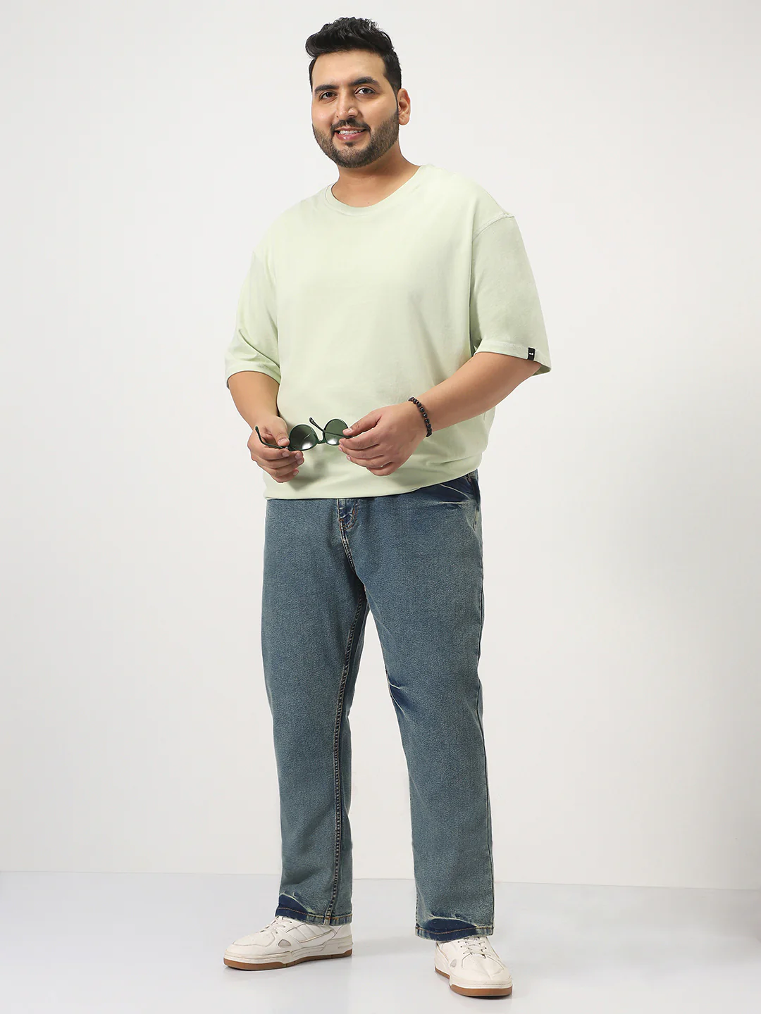Plus Men's Light Blue Straight Fit Heavy Washed Jeans Stretchable - Image 4