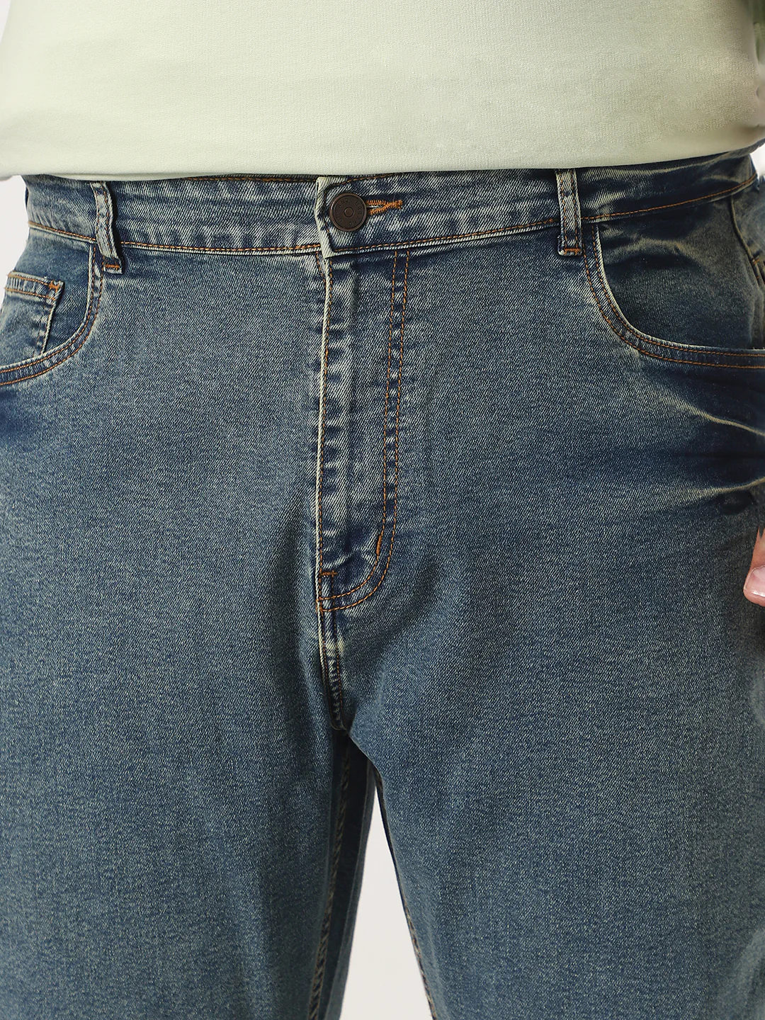 Plus Men's Light Blue Straight Fit Heavy Washed Jeans Stretchable - Image 5