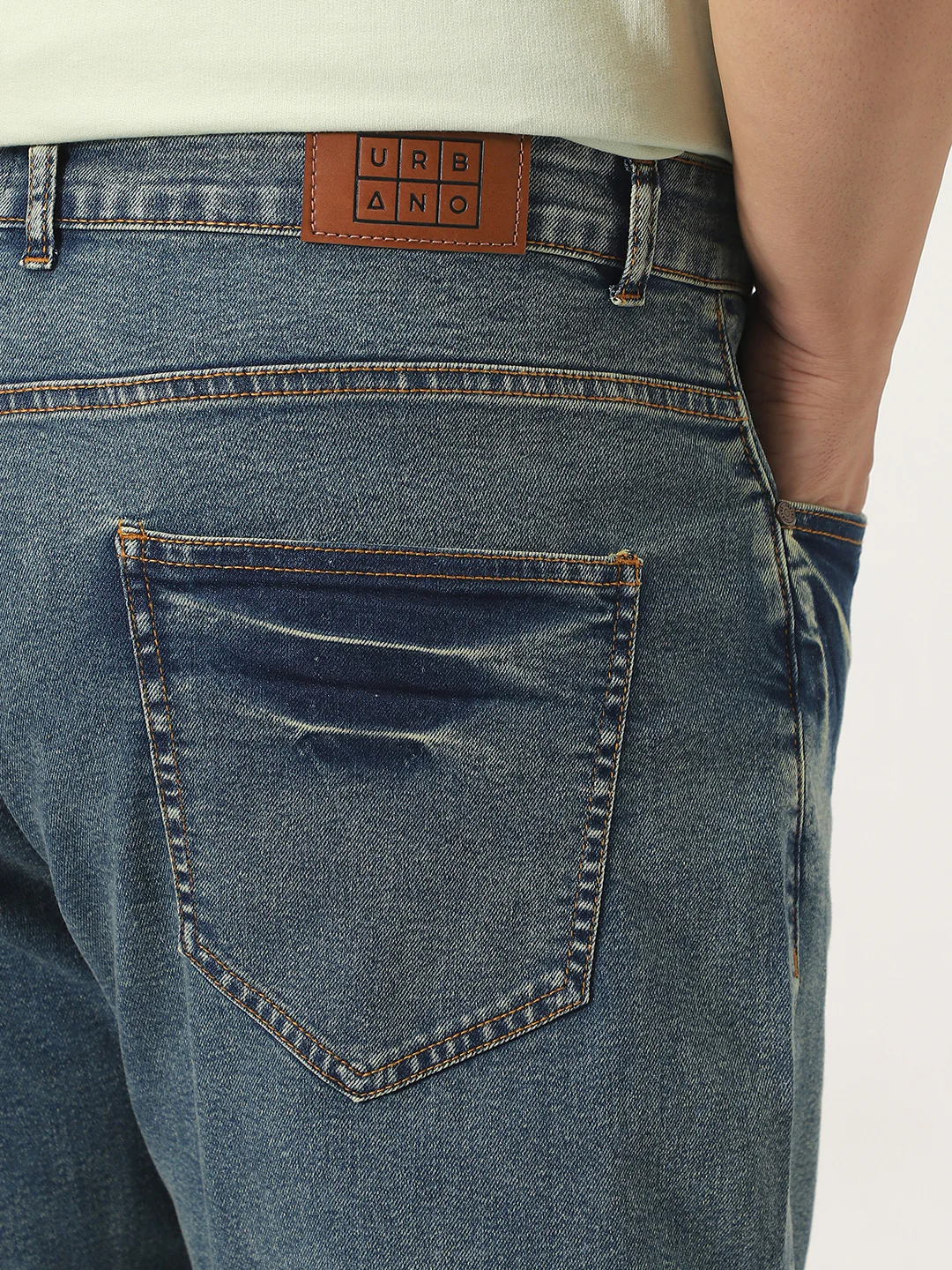 Plus Men's Light Blue Straight Fit Heavy Washed Jeans Stretchable - Image 6
