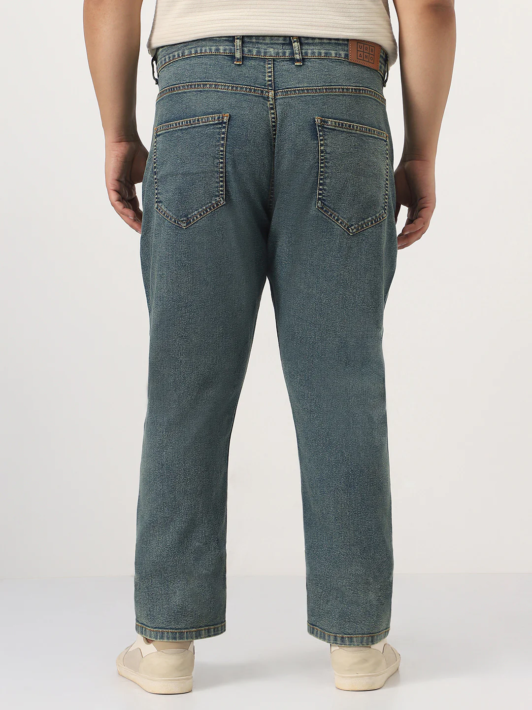 Plus Men's Light Blue Straight Fit Heavy Washed Jeans Stretchable - Image 3