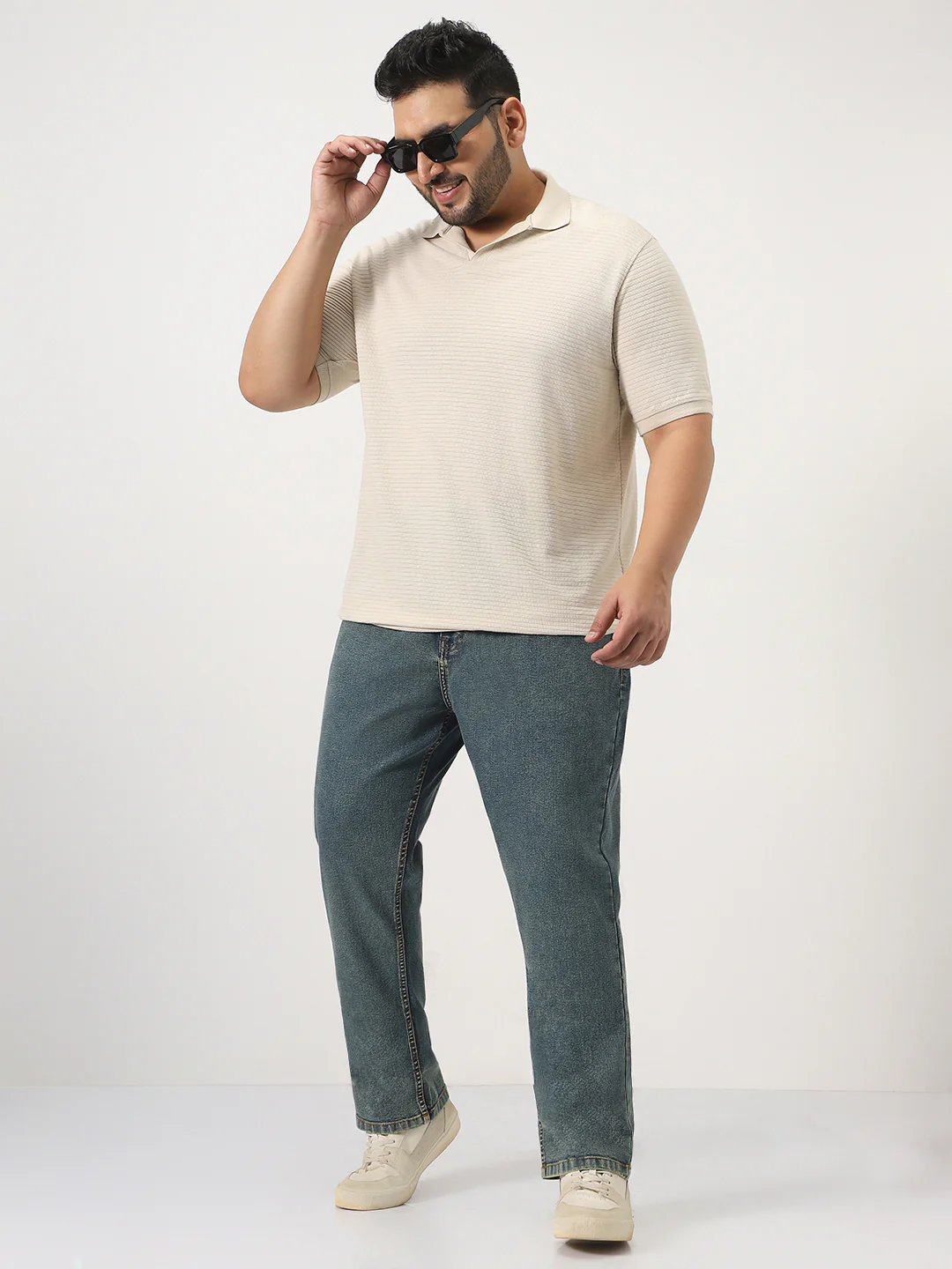 Plus Men's Light Blue Straight Fit Heavy Washed Jeans Stretchable - Image 4
