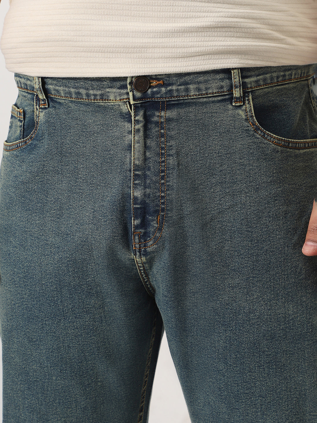 Plus Men's Light Blue Straight Fit Heavy Washed Jeans Stretchable - Image 5