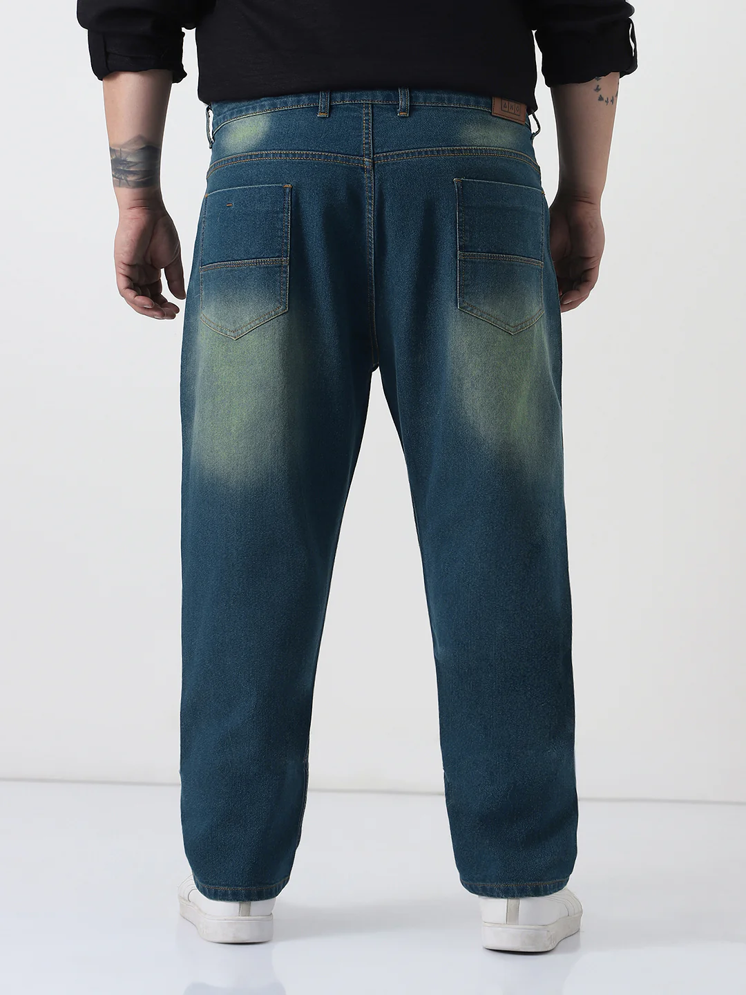 Plus Men's Light Blue Straight Fit Heavy Washed Jeans Stretchable - Image 3