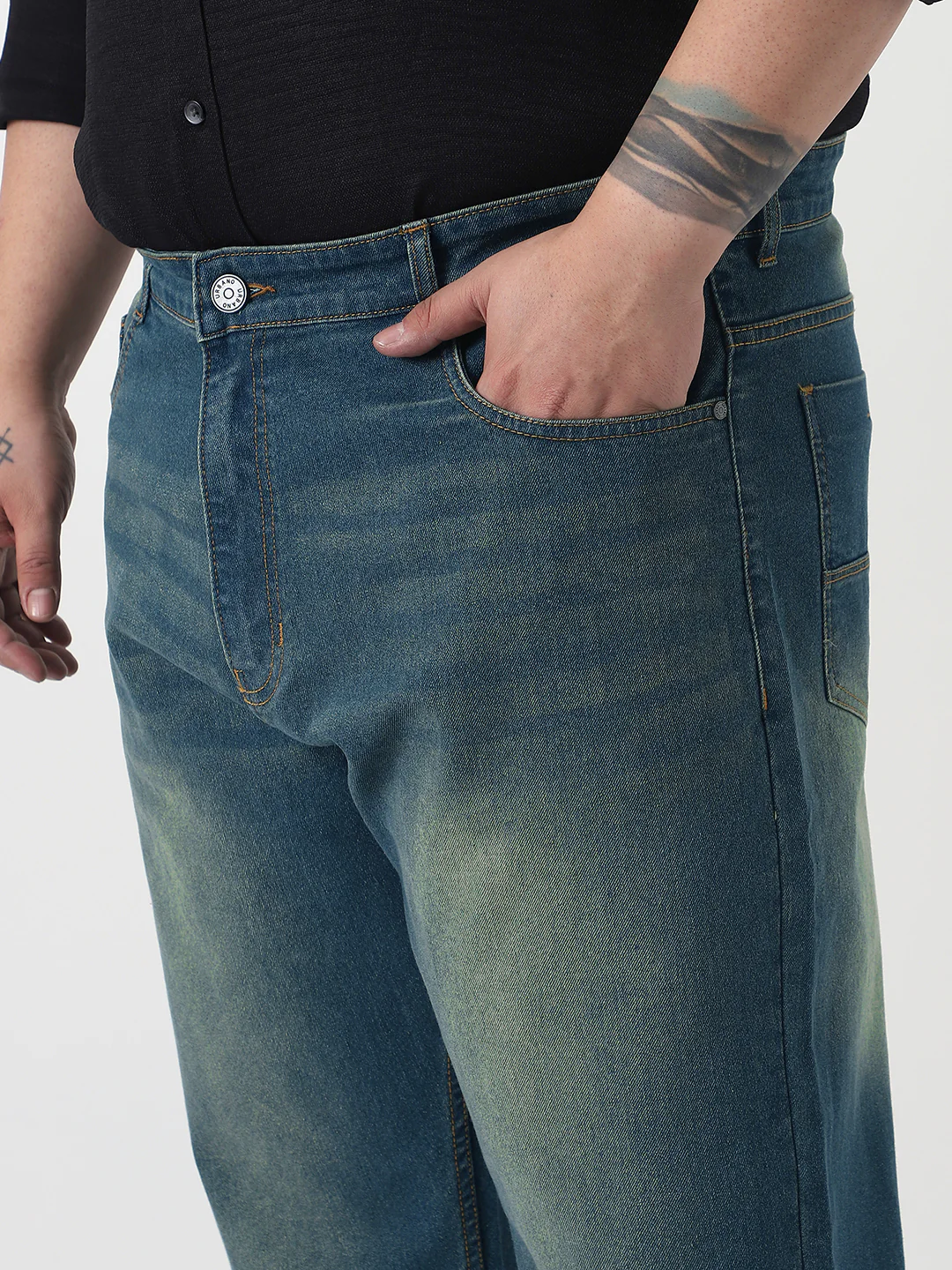 Plus Men's Light Blue Straight Fit Heavy Washed Jeans Stretchable - Image 5